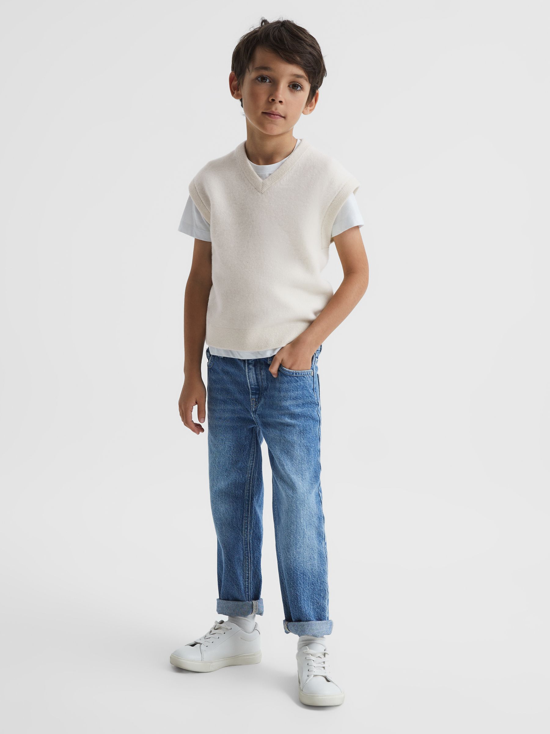 4-9 yrs Wool Blend Knitted Vest in Ecru - Image 3 of 7