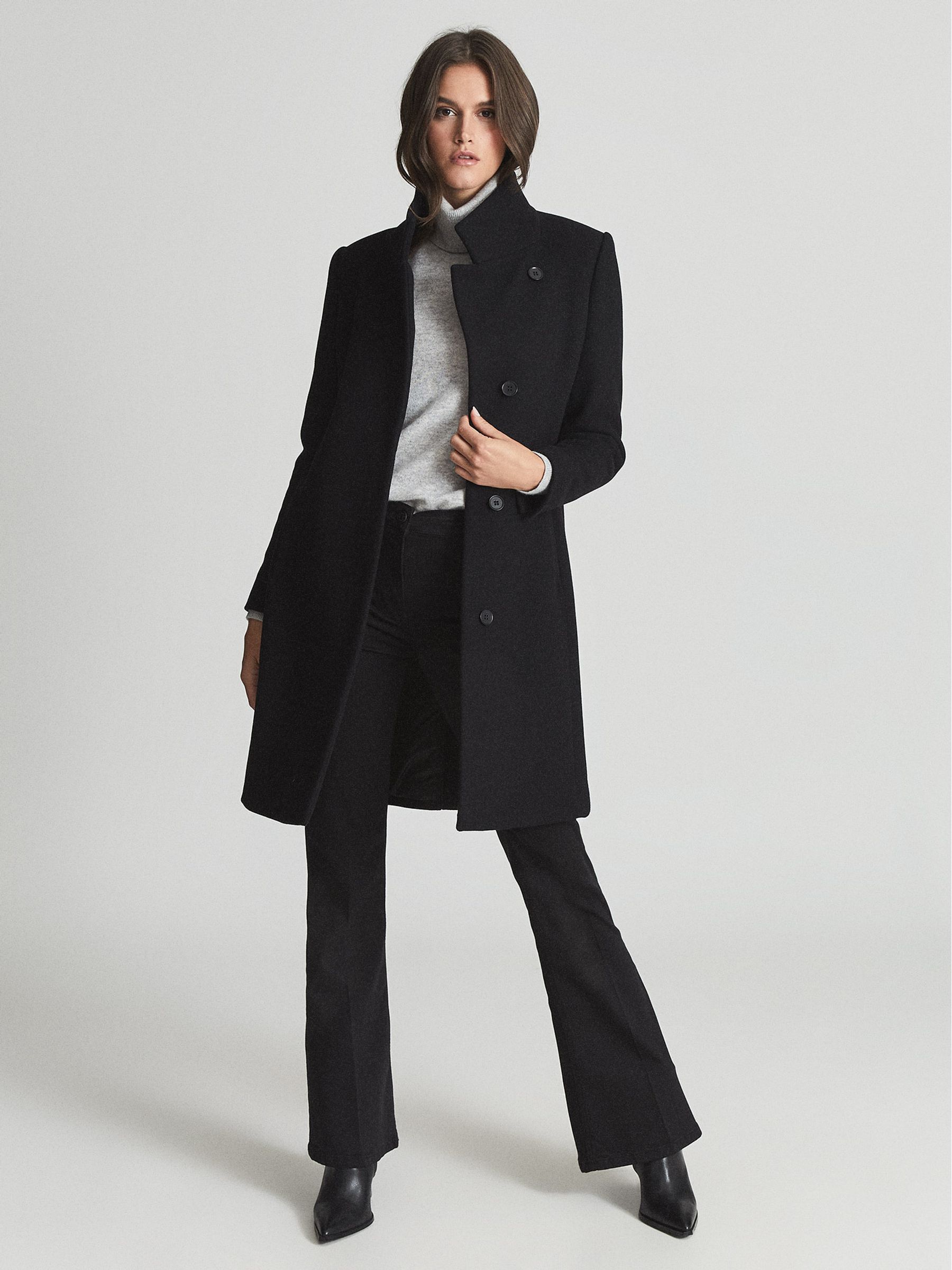 Reiss Wool Blend Mid Length Coat in Black REISS