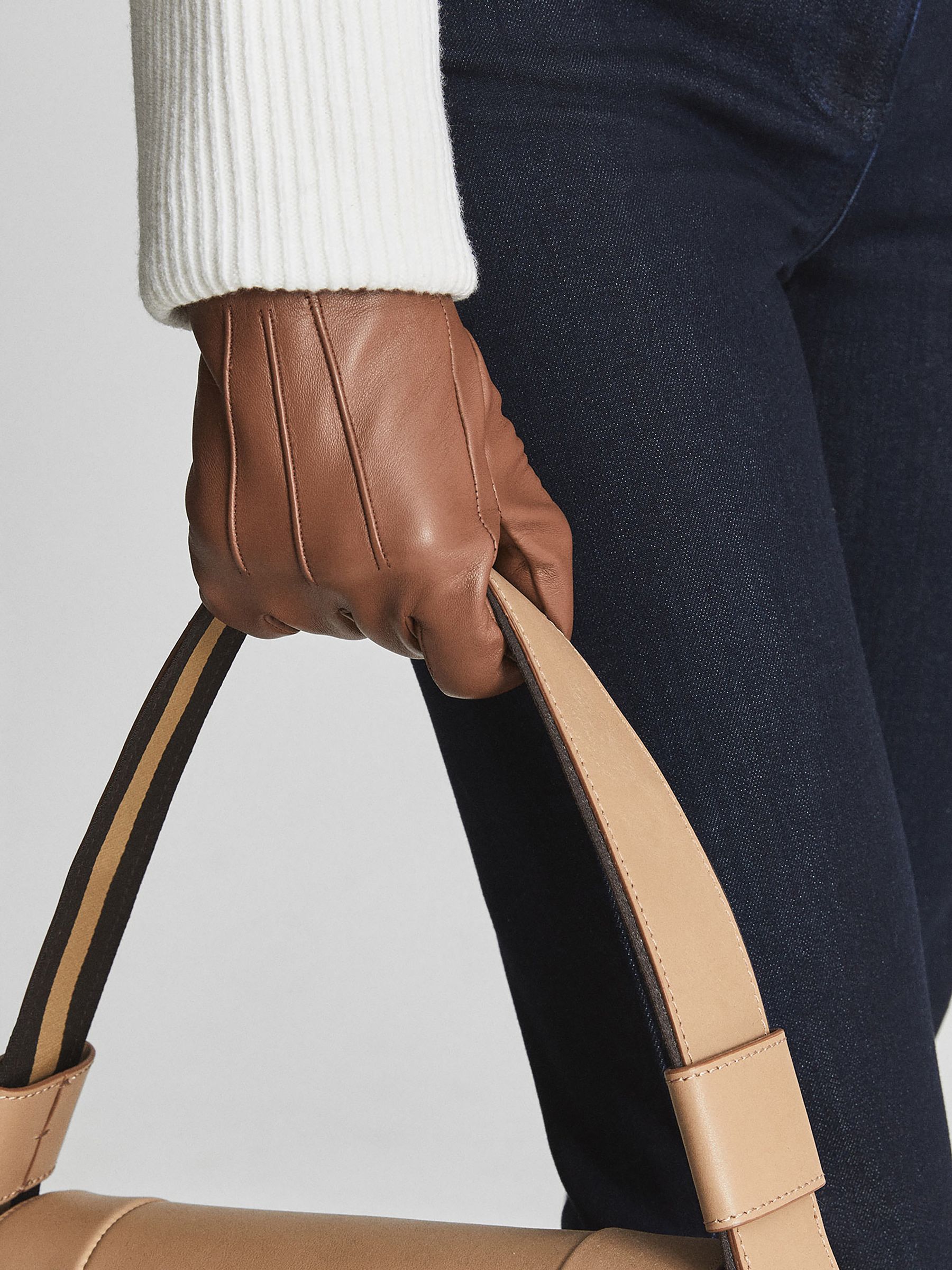 Leather Gloves in Tan - Image 2 of 3