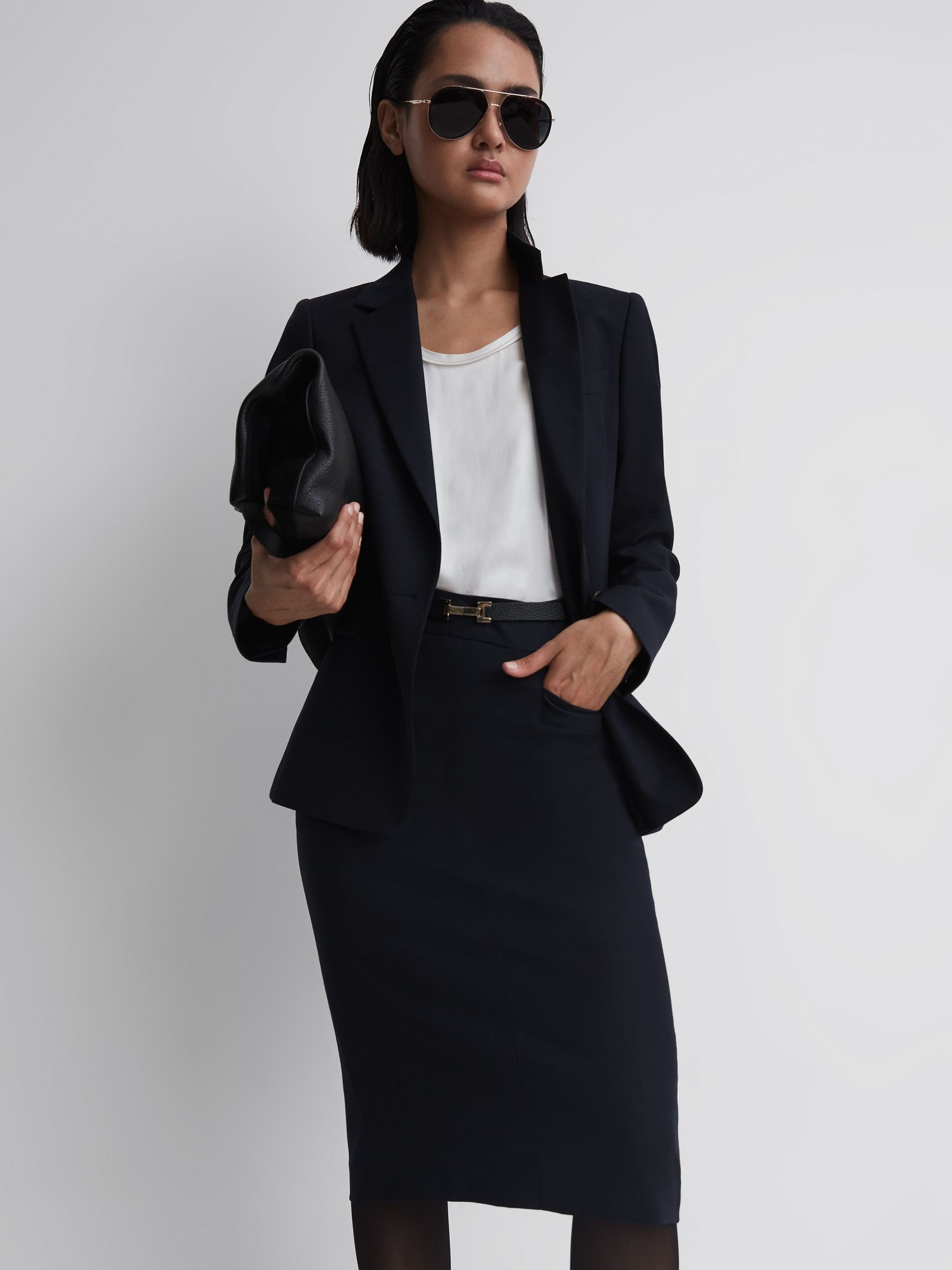 Tailored Pencil Skirt in Navy - Image 1 of 5