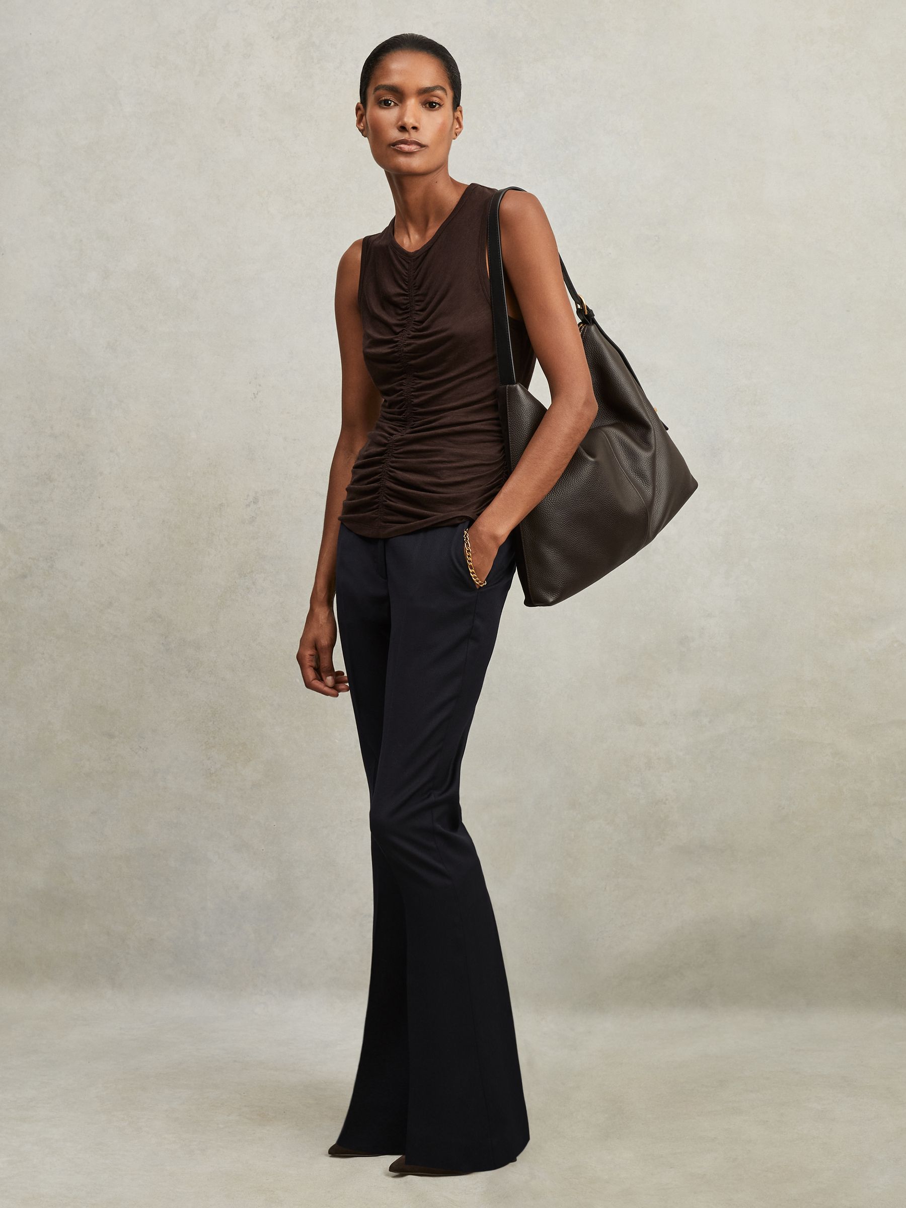 Wool-Blend Tailored Flared Suit Trousers in Navy - image 3
