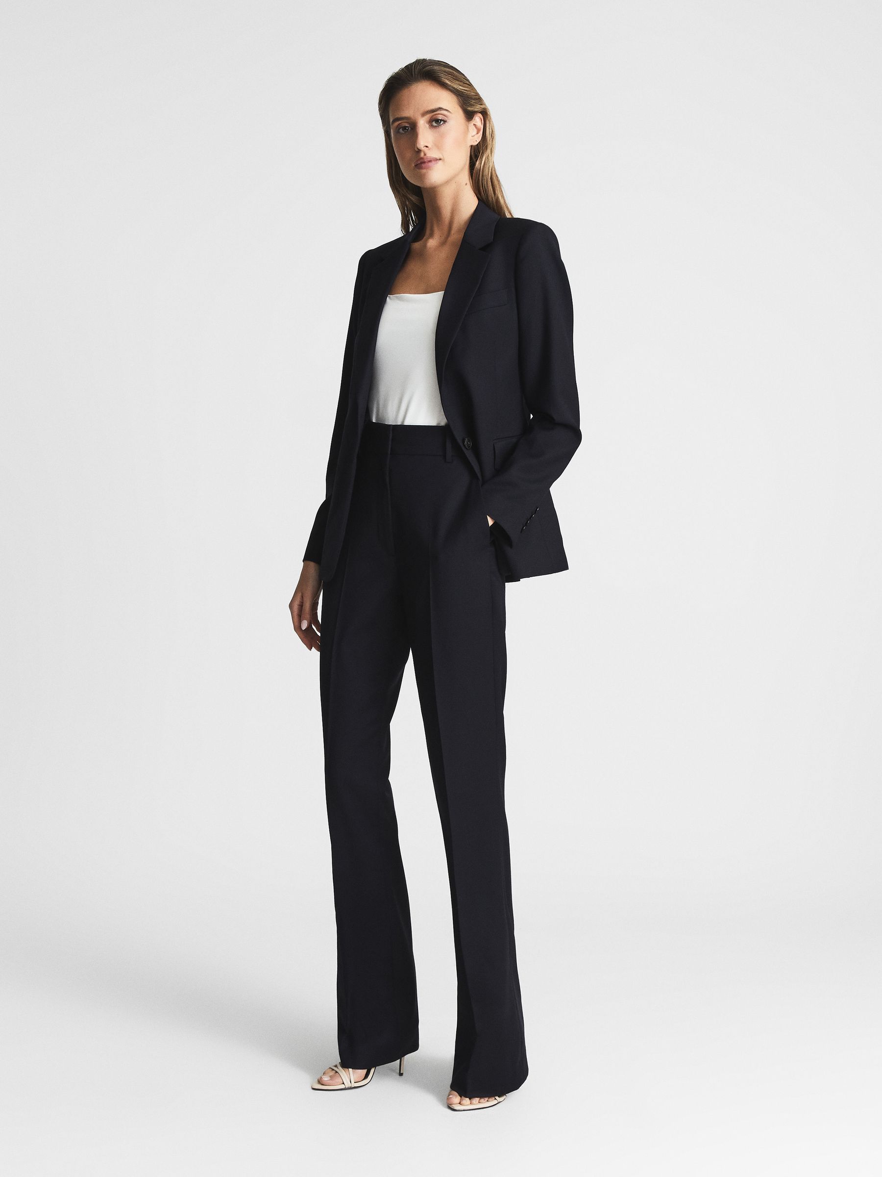 Wool-Blend Tailored Flared Suit Trousers in Navy - Image 6 of 6