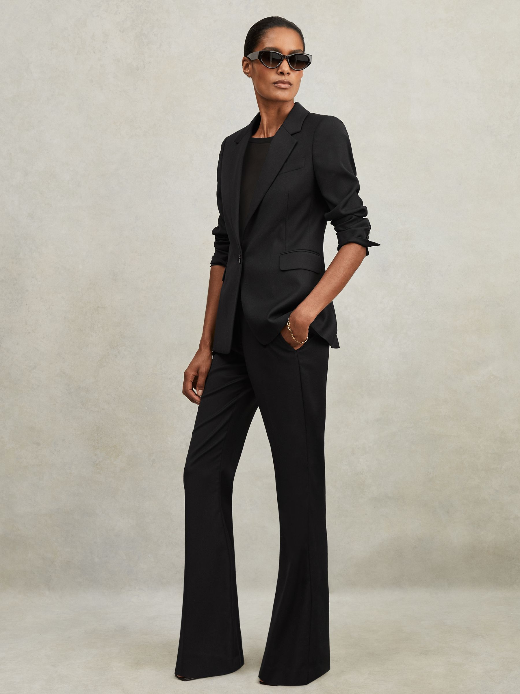 Wool-Blend Tailored Flared Suit Trousers in Black - image 3
