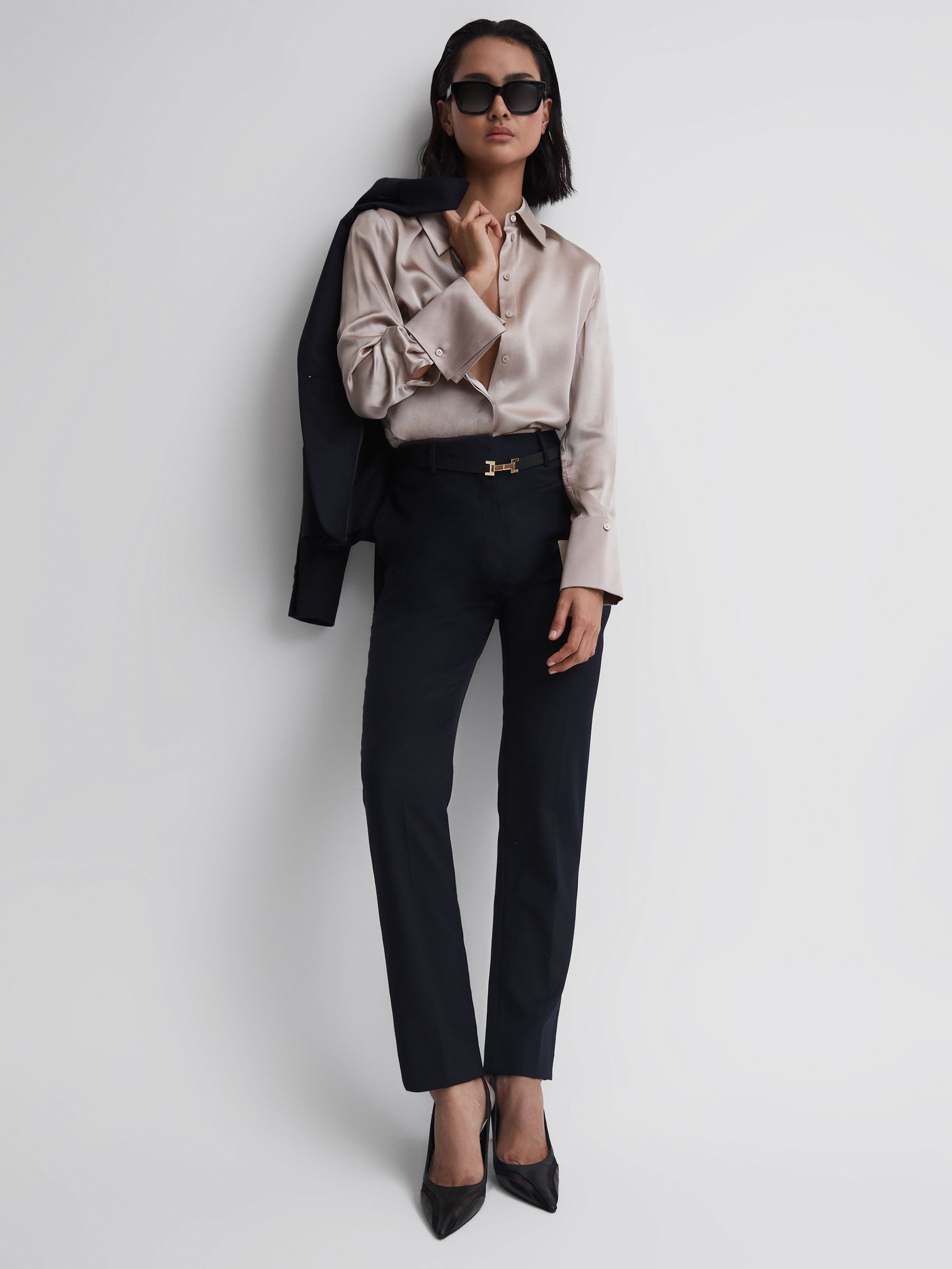 Petite Wool Blend Tapered Suit Trousers in Navy - Image 3 of 5
