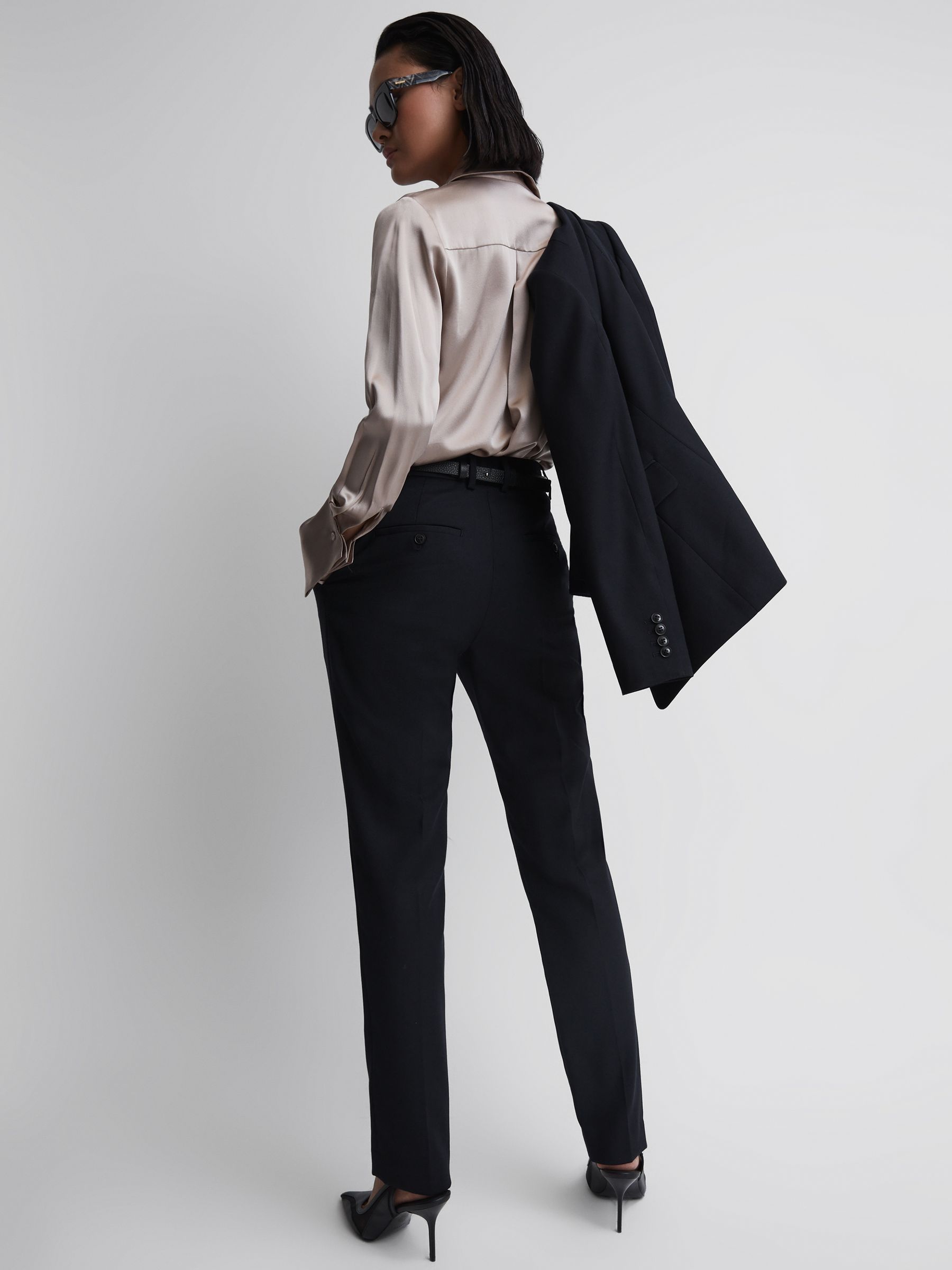 Petite Wool Blend Tapered Suit Trousers in Navy - image 4