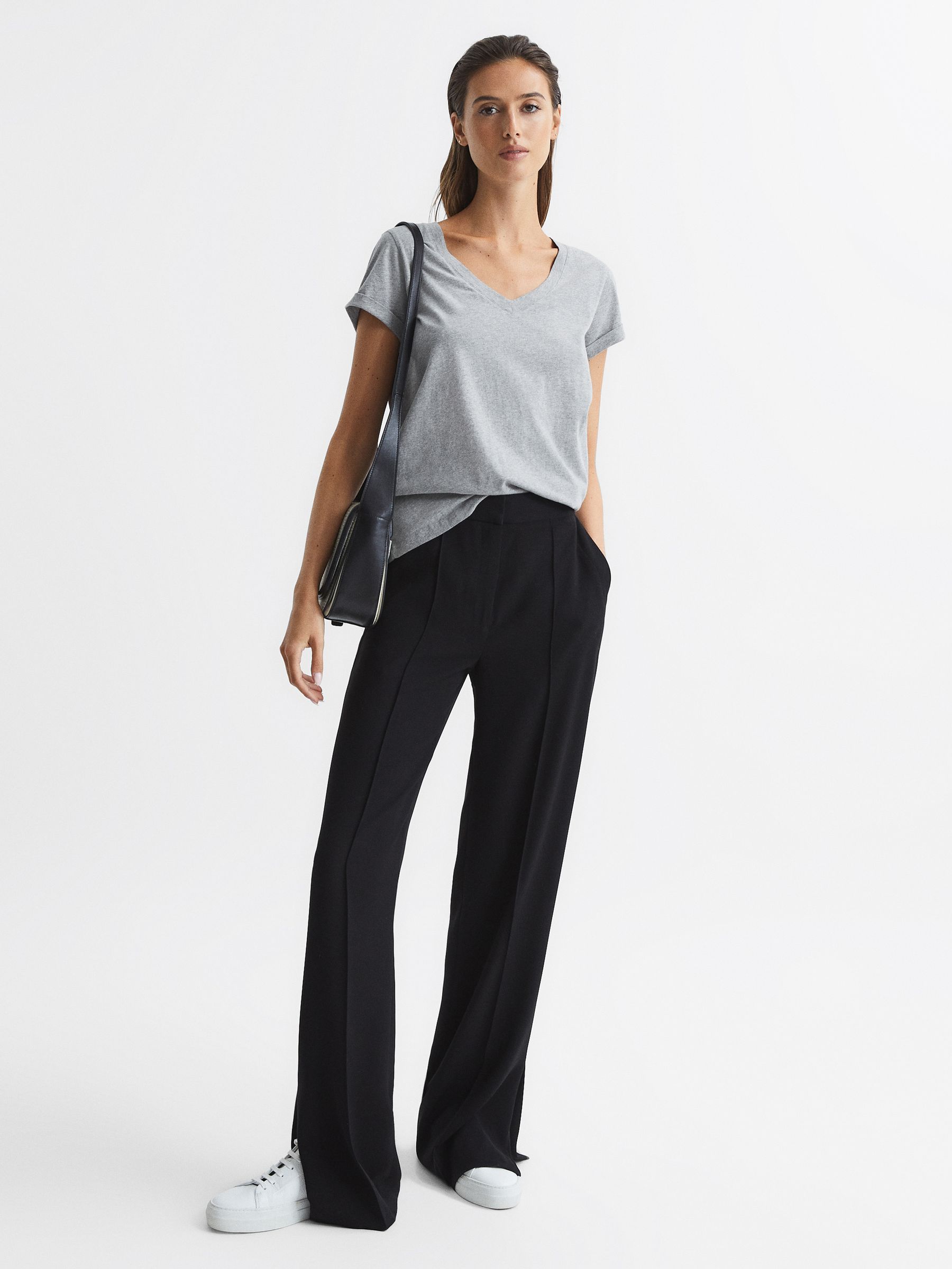 Cotton V-Neck T-Shirt in Grey - Image 3 of 6