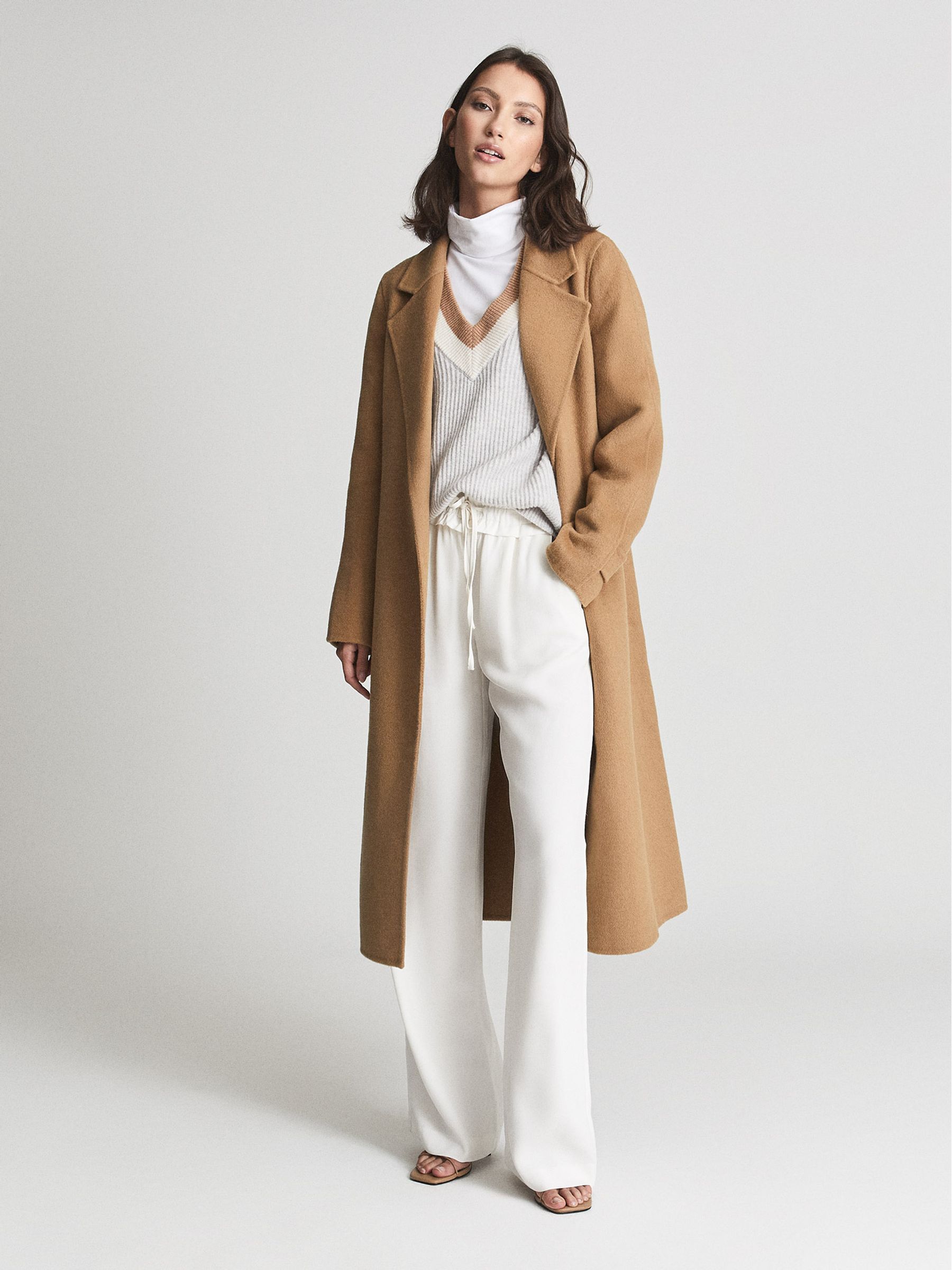 Petite Wool Blend Longline Overcoat in Camel - Image 1 of 5