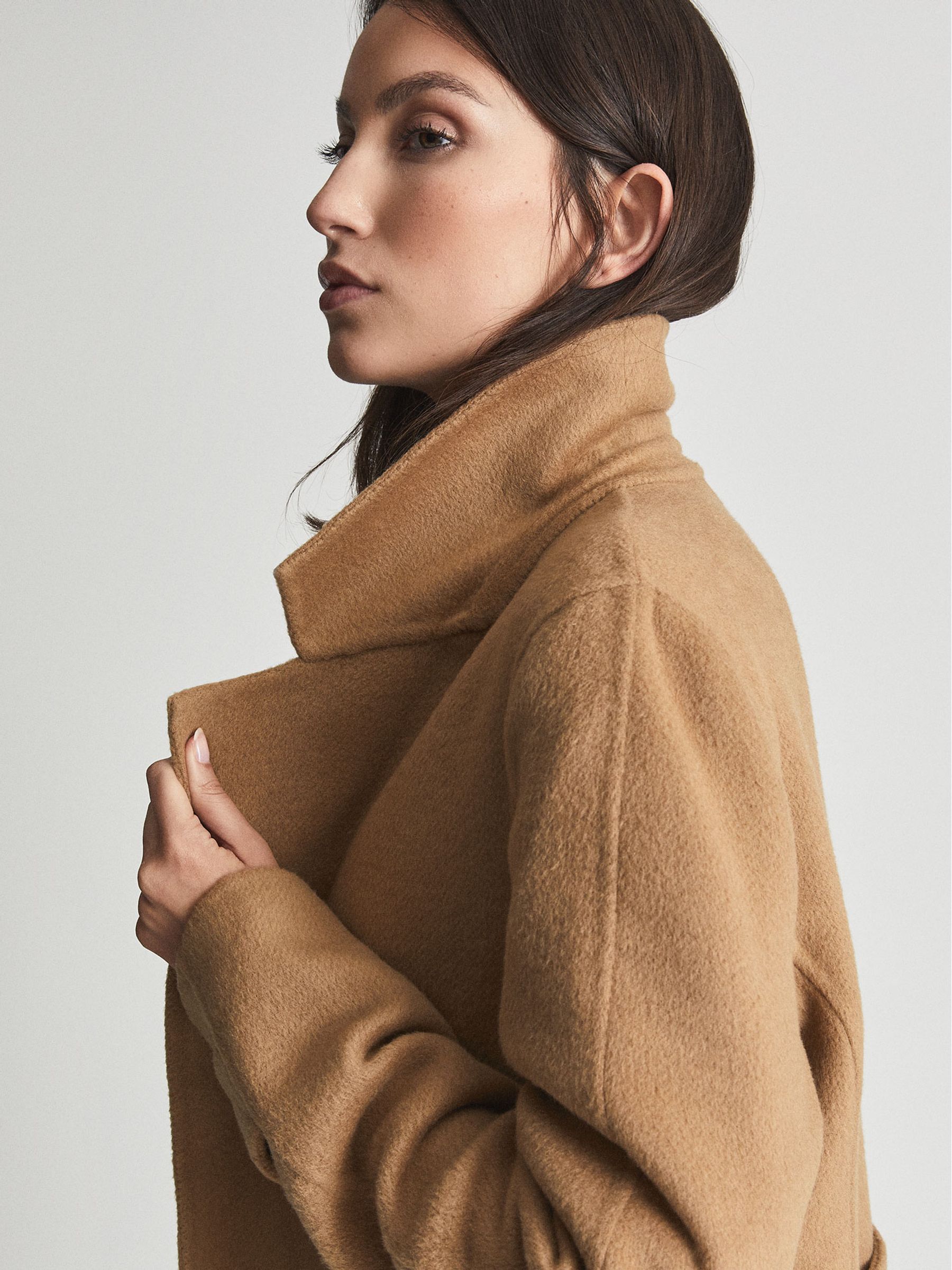 Petite Wool Blend Longline Overcoat in Camel - Image 5 of 5