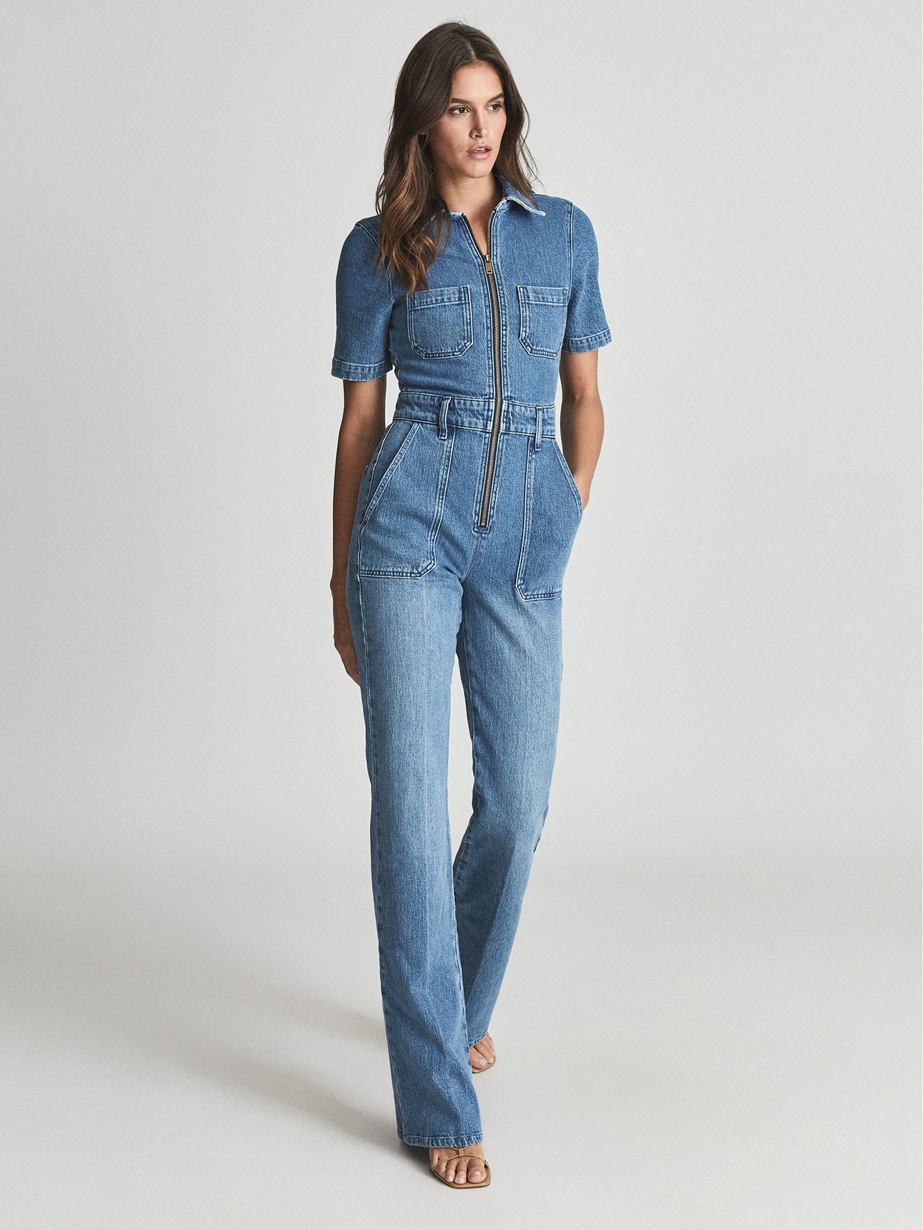 Reiss Petite Denim Jumpsuit in Blue - REISS