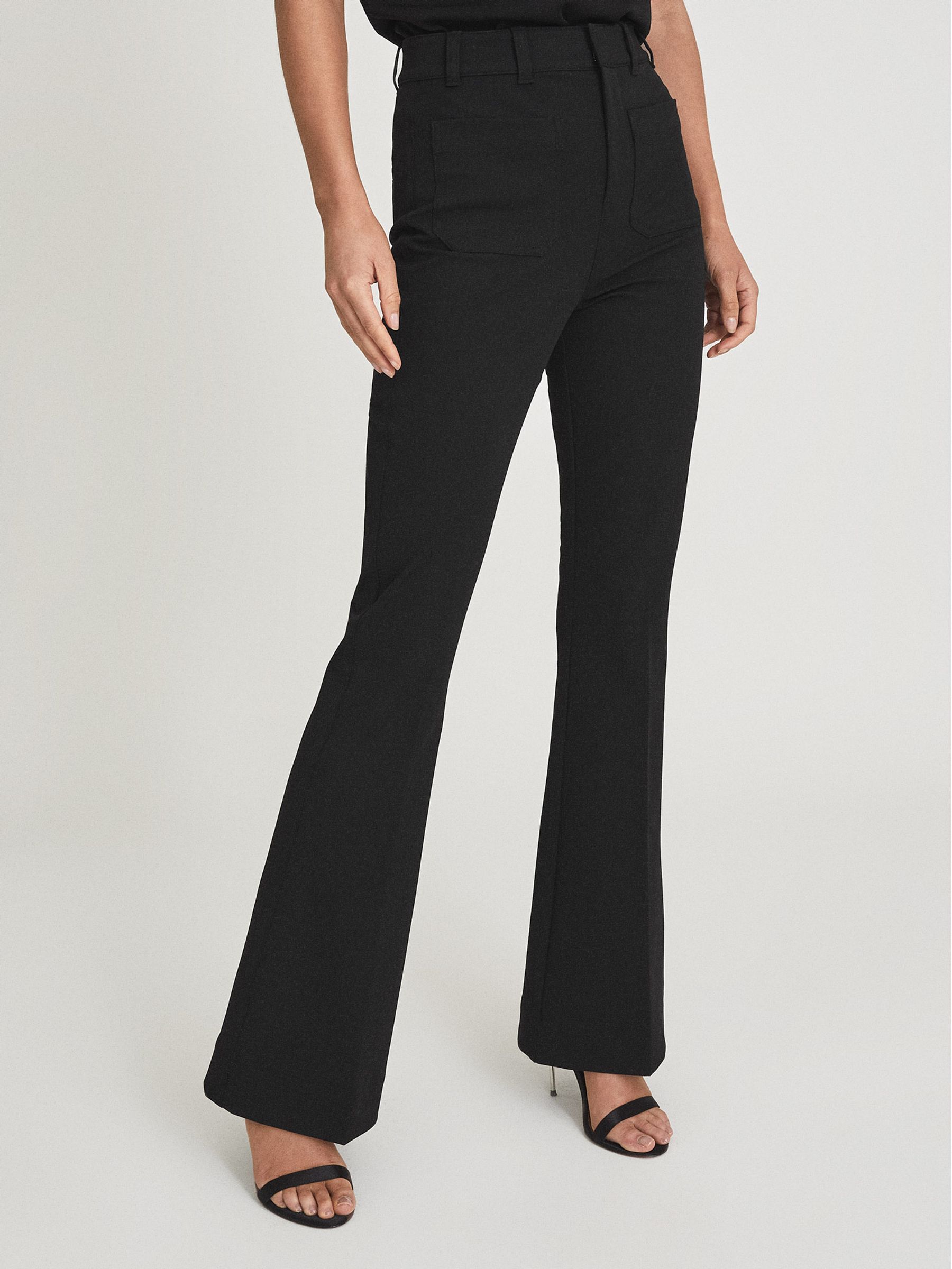Reiss Petite High Rise Skinny Flared Trousers in Black REISS