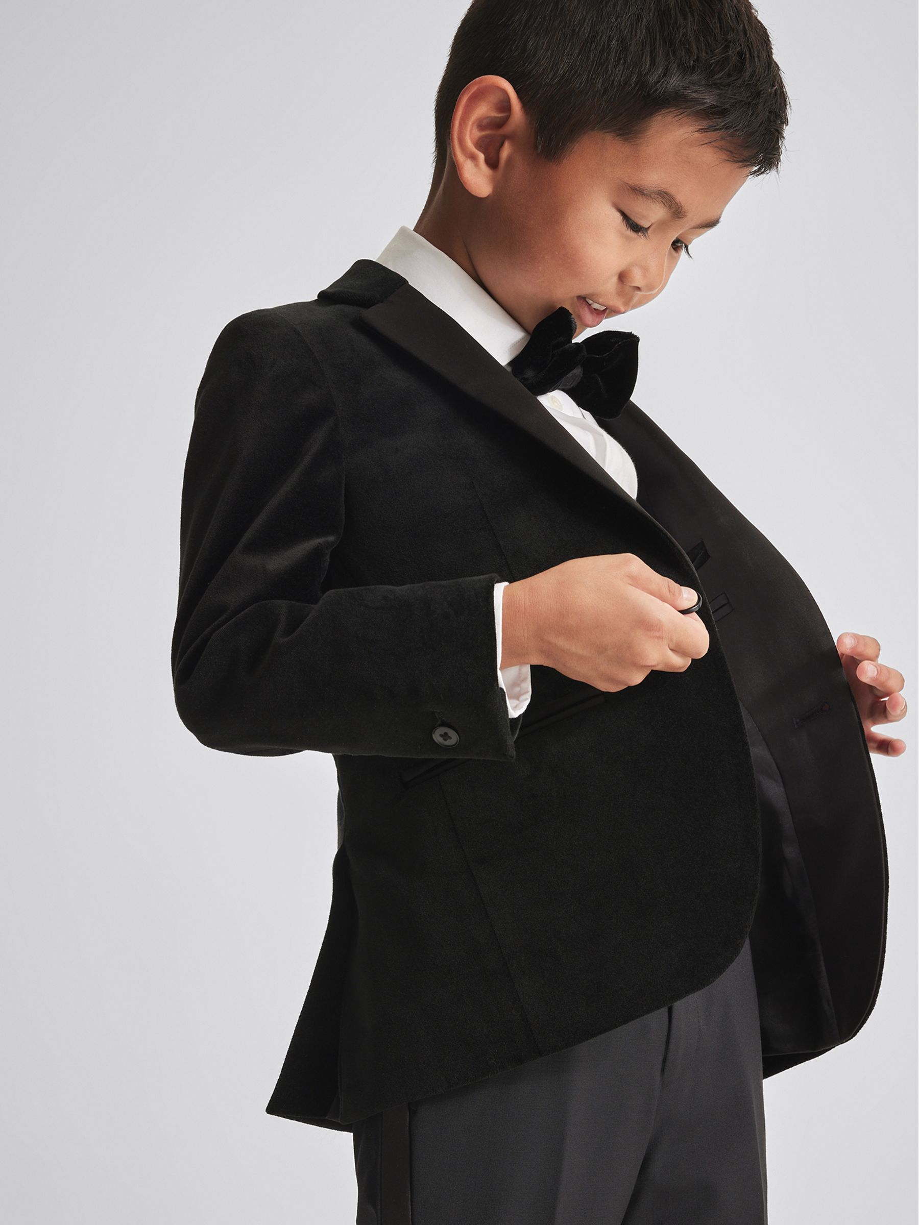 Velvet Single Breasted Blazer in Black - Image 1 of 6