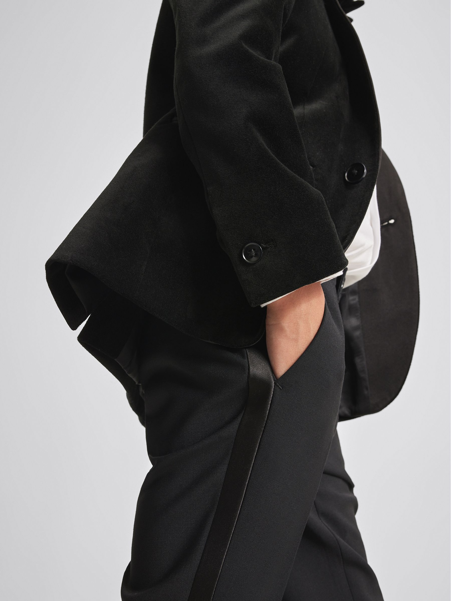 Velvet Single Breasted Blazer in Black - Image 3 of 6