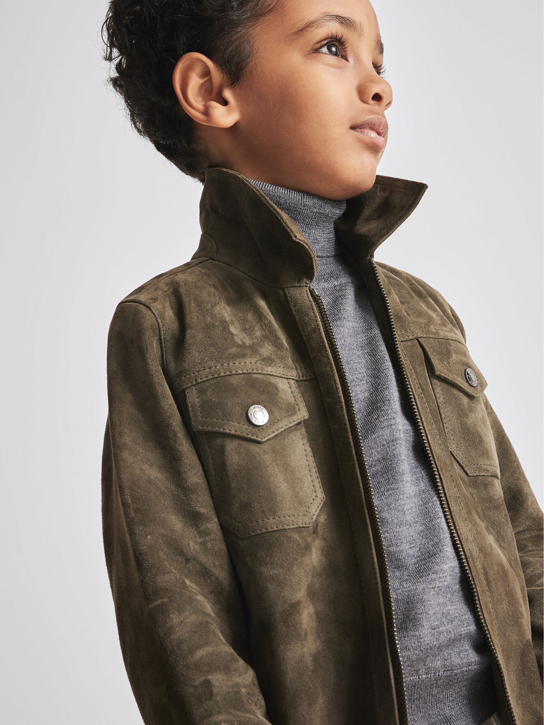 Suede Zip Through Jacket in Green - Image 3 of 6