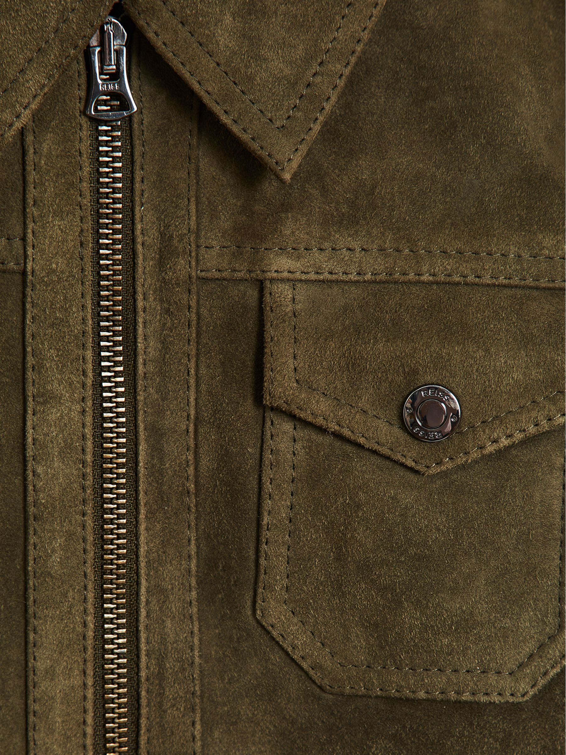 Suede Zip Through Jacket in Green - Image 6 of 6