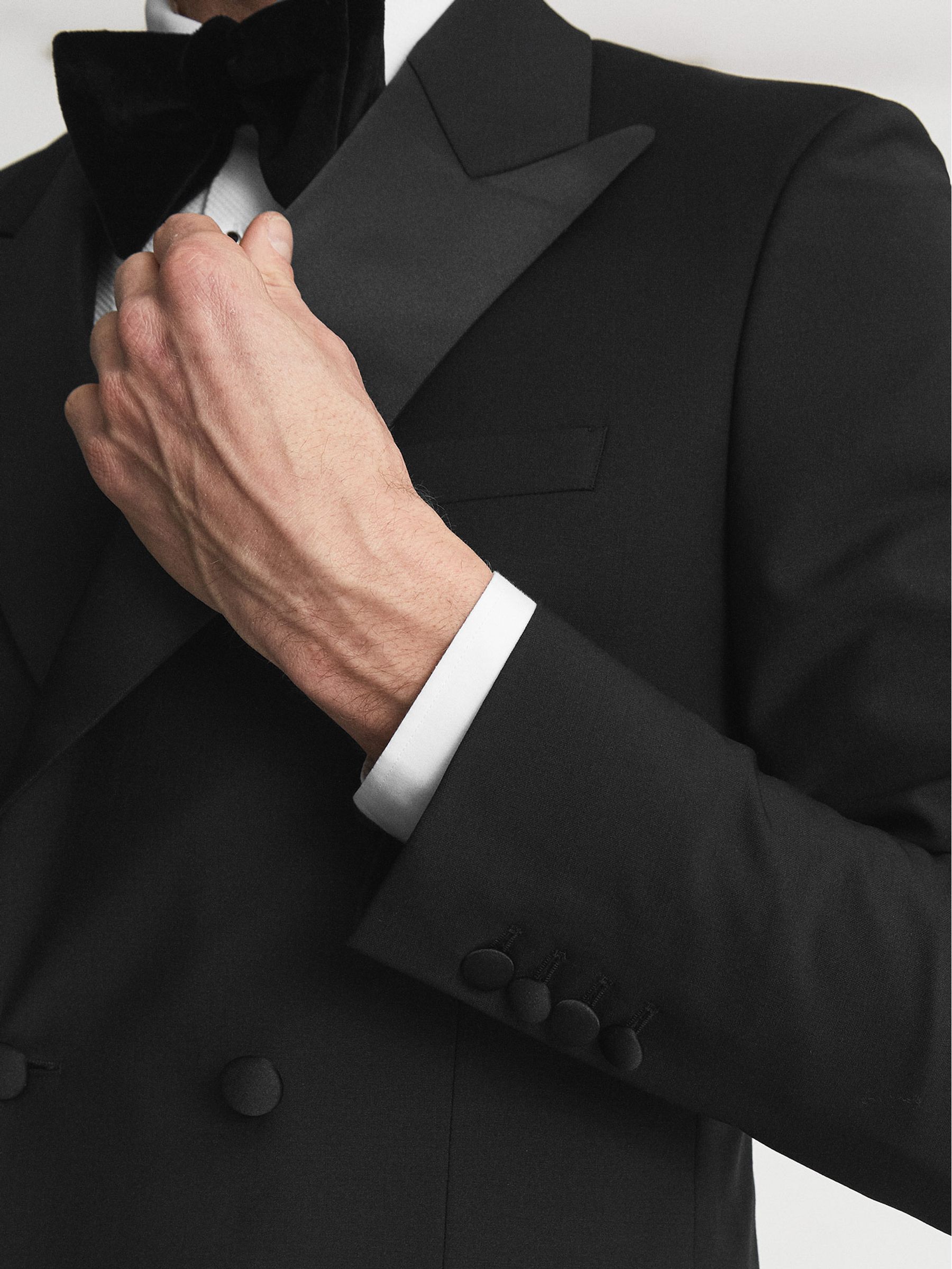 Rodman Black Satin Double Breasted Slim Fit Tuxedo Jacket - Image 4 of 6