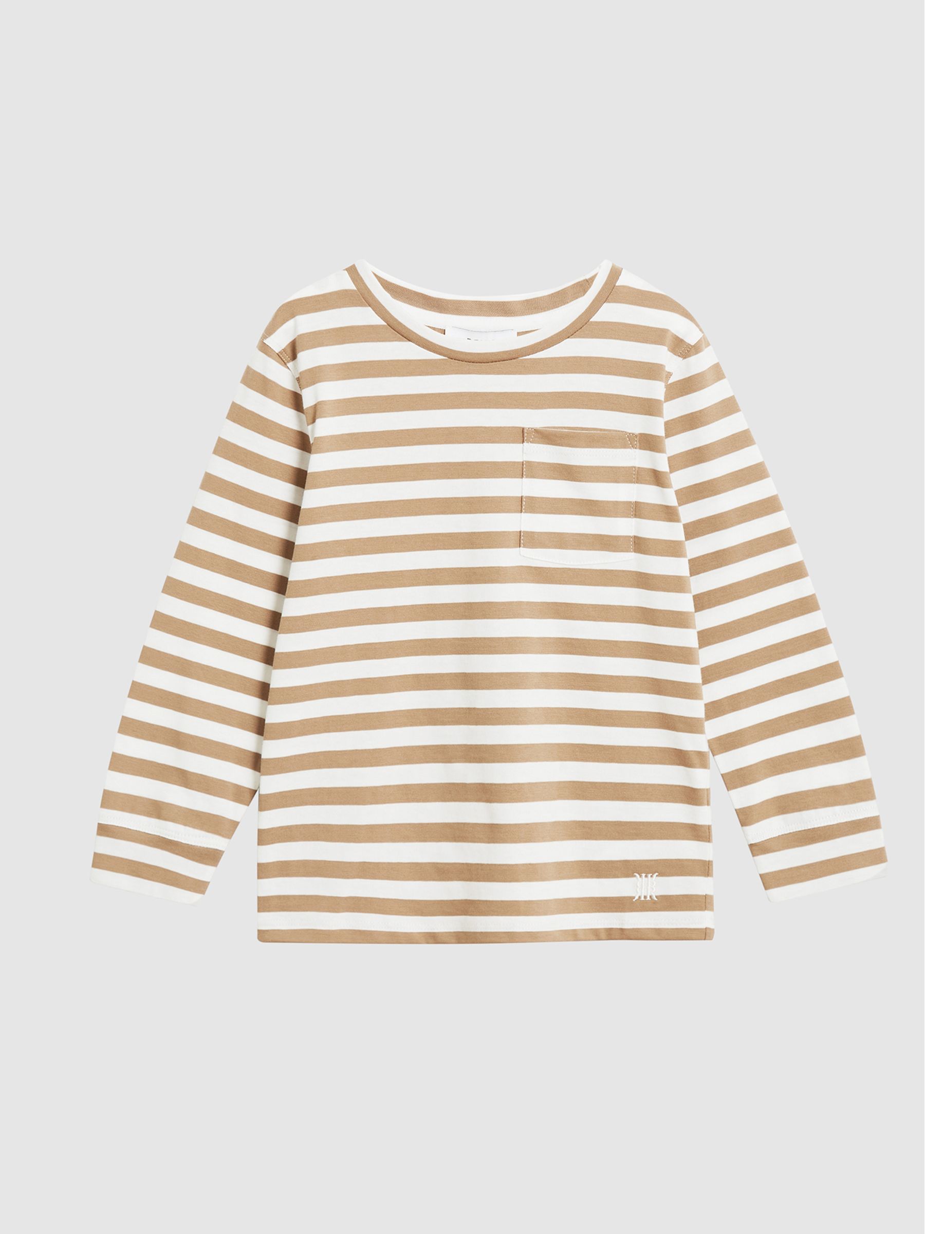 Striped Long Sleeve T Shirt in White/ Camel - Image 2 of 6