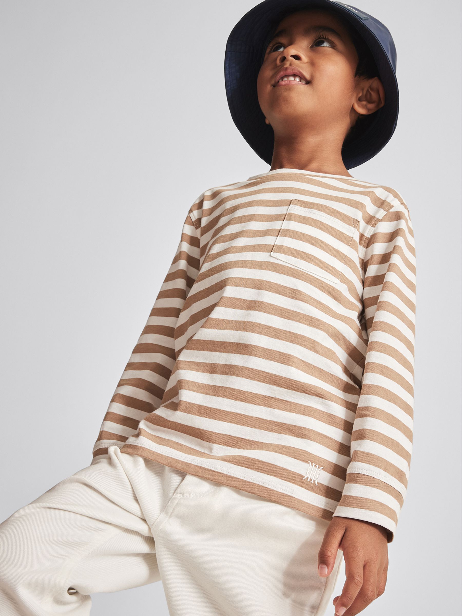 Striped Long Sleeve T Shirt in White/ Camel - Image 3 of 6