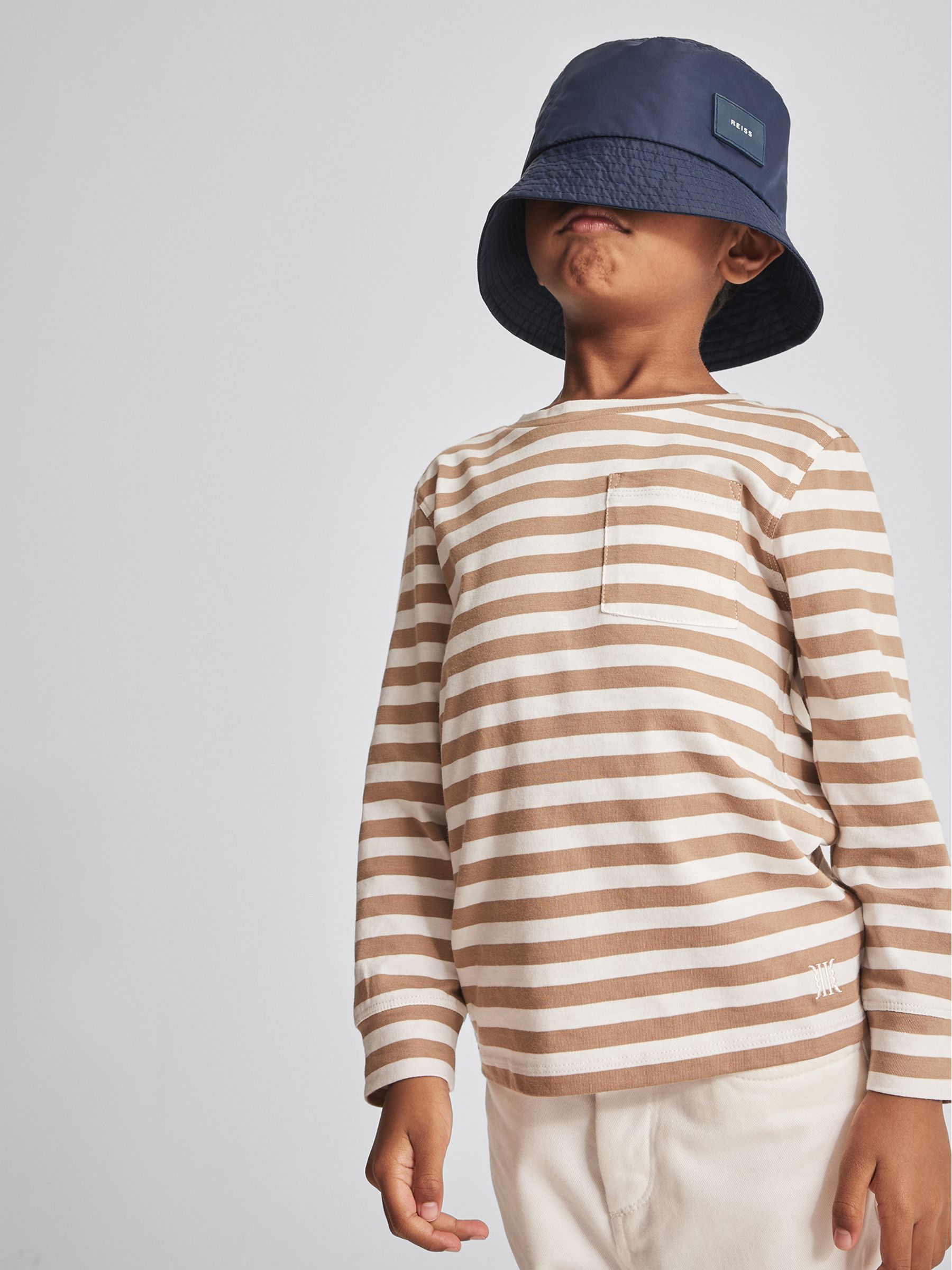 Striped Long Sleeve T Shirt in White/ Camel - Image 4 of 6