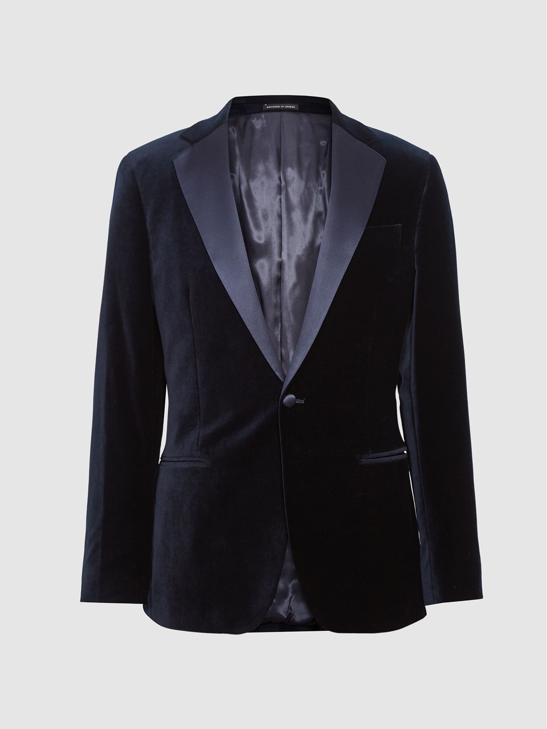 Single Breasted Velvet Blazer in Navy Blue - Image 2 of 5 Single Breasted Velvet Blazer in Navy Blue - Image 2 of 5