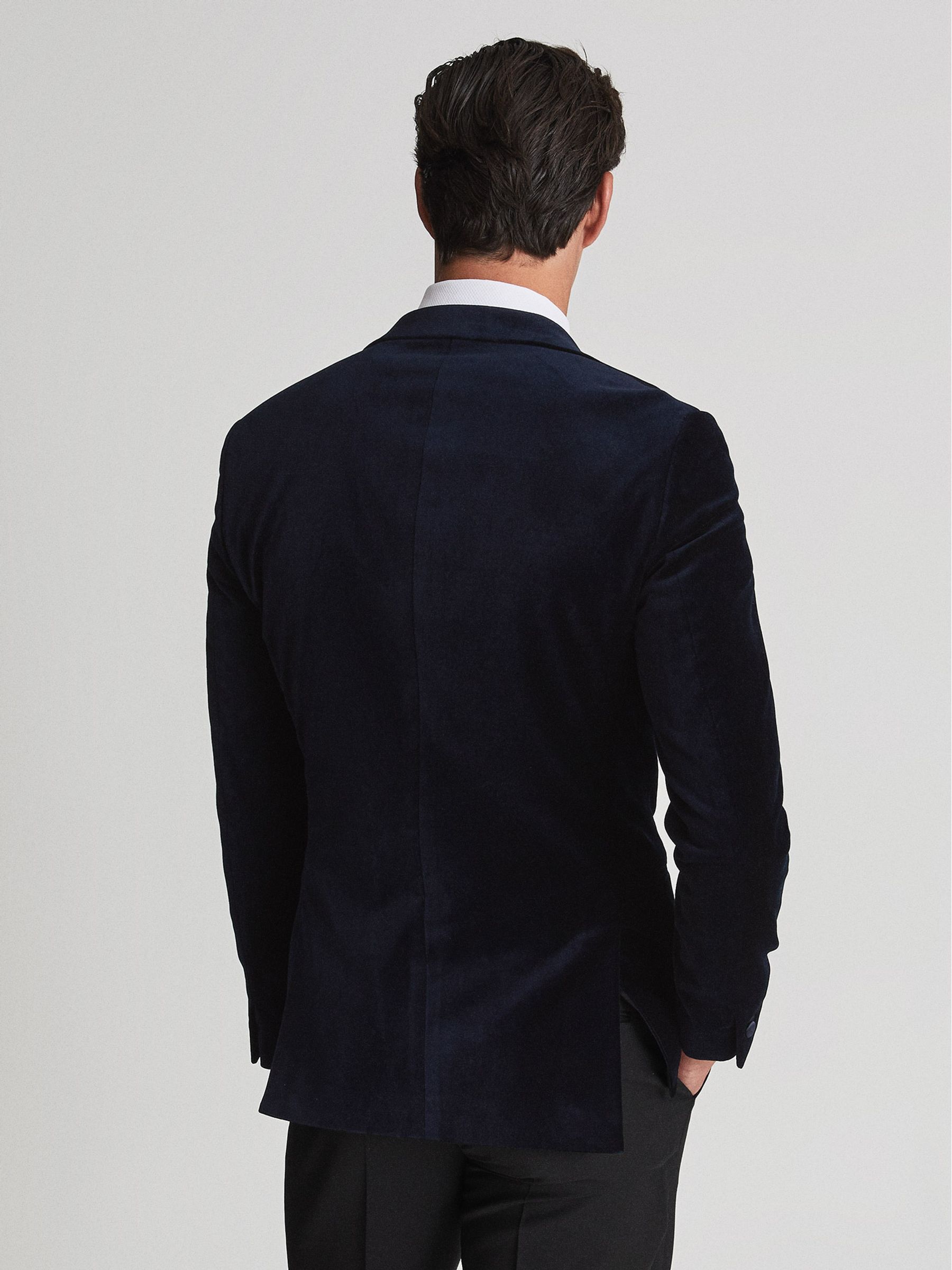 Single Breasted Velvet Blazer in Navy Blue - Image 5 of 5