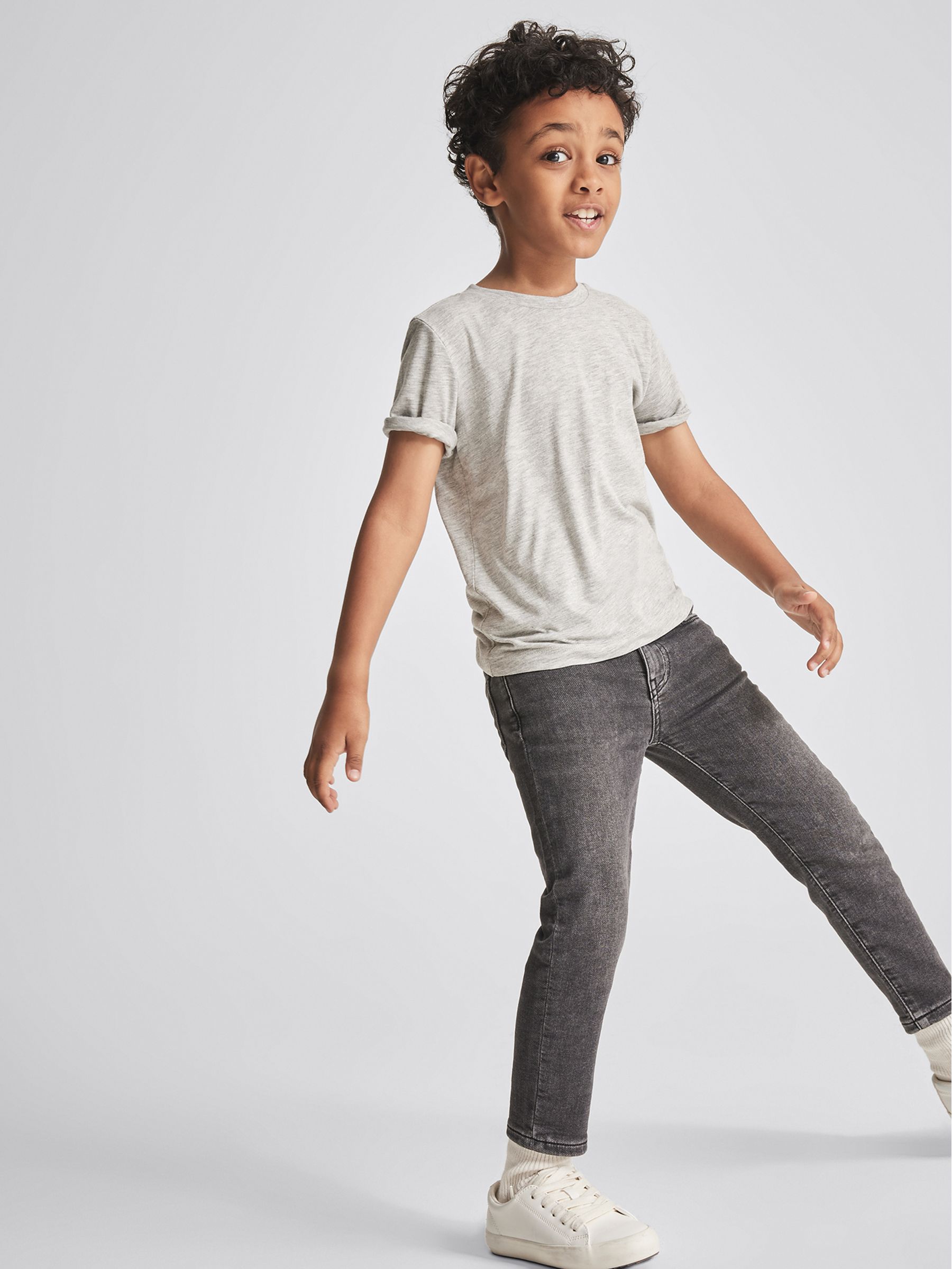 3-9 yrs Cotton Crew Neck T-Shirt in Grey Dark - Image 1 of 6