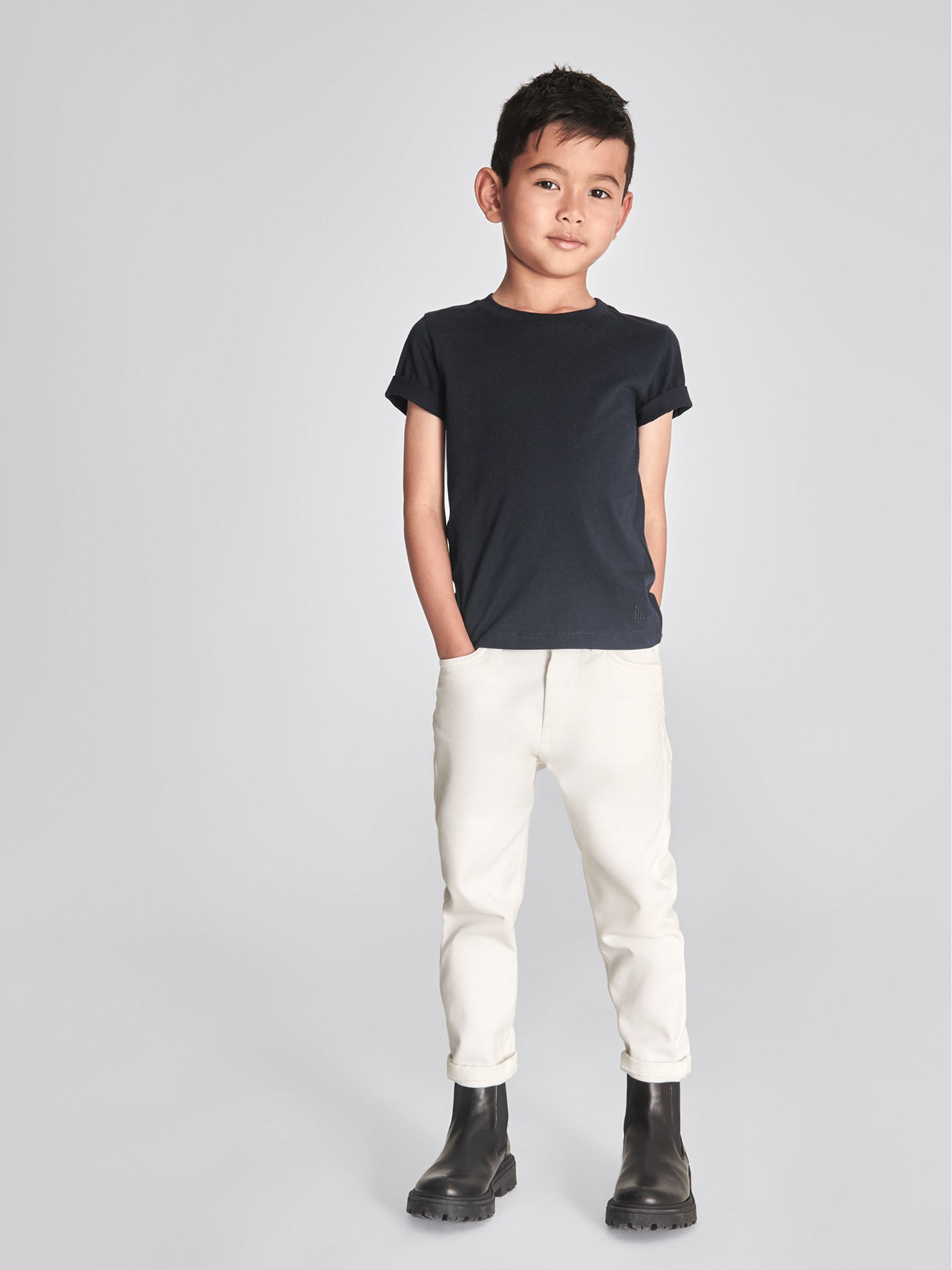 Crew Neck Cotton T Shirt in Navy - Image 1 of 7
