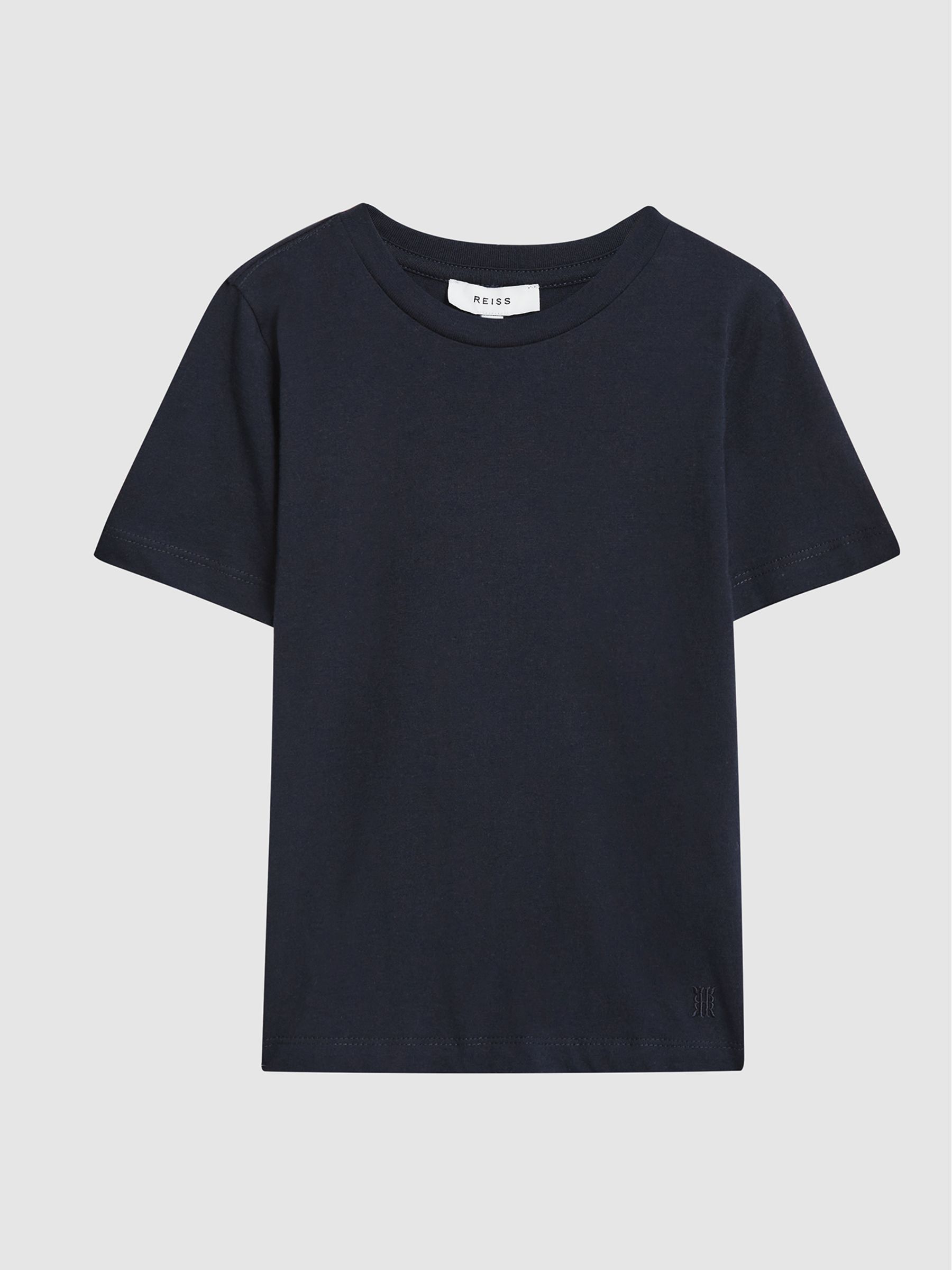 Crew Neck Cotton T Shirt in Navy - Image 2 of 7