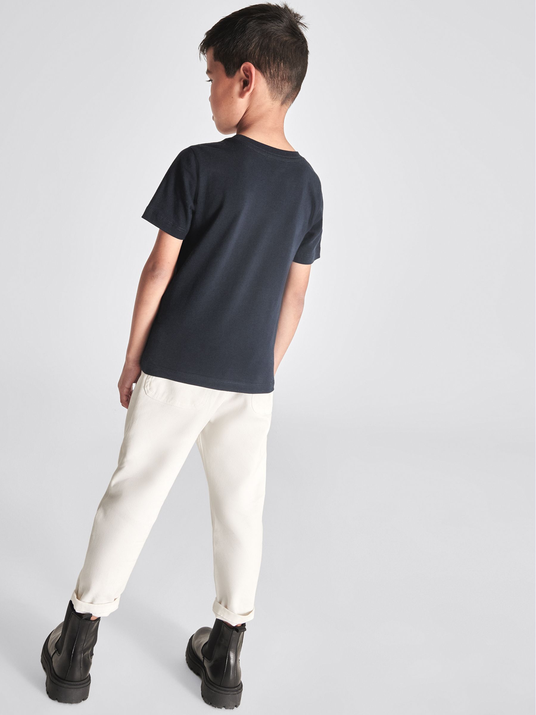 Crew Neck Cotton T Shirt in Navy - Image 5 of 7