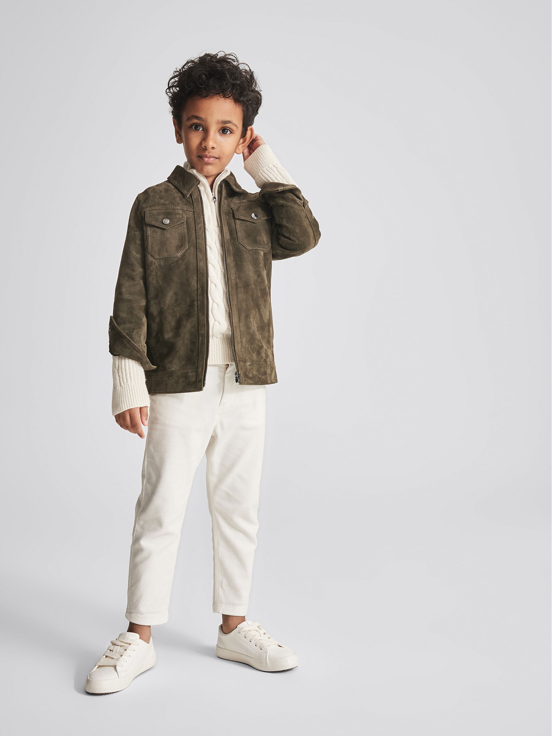 Cable Knit Cashmere Blend Zip Up Jumper in Ecru - Image 1 of 6