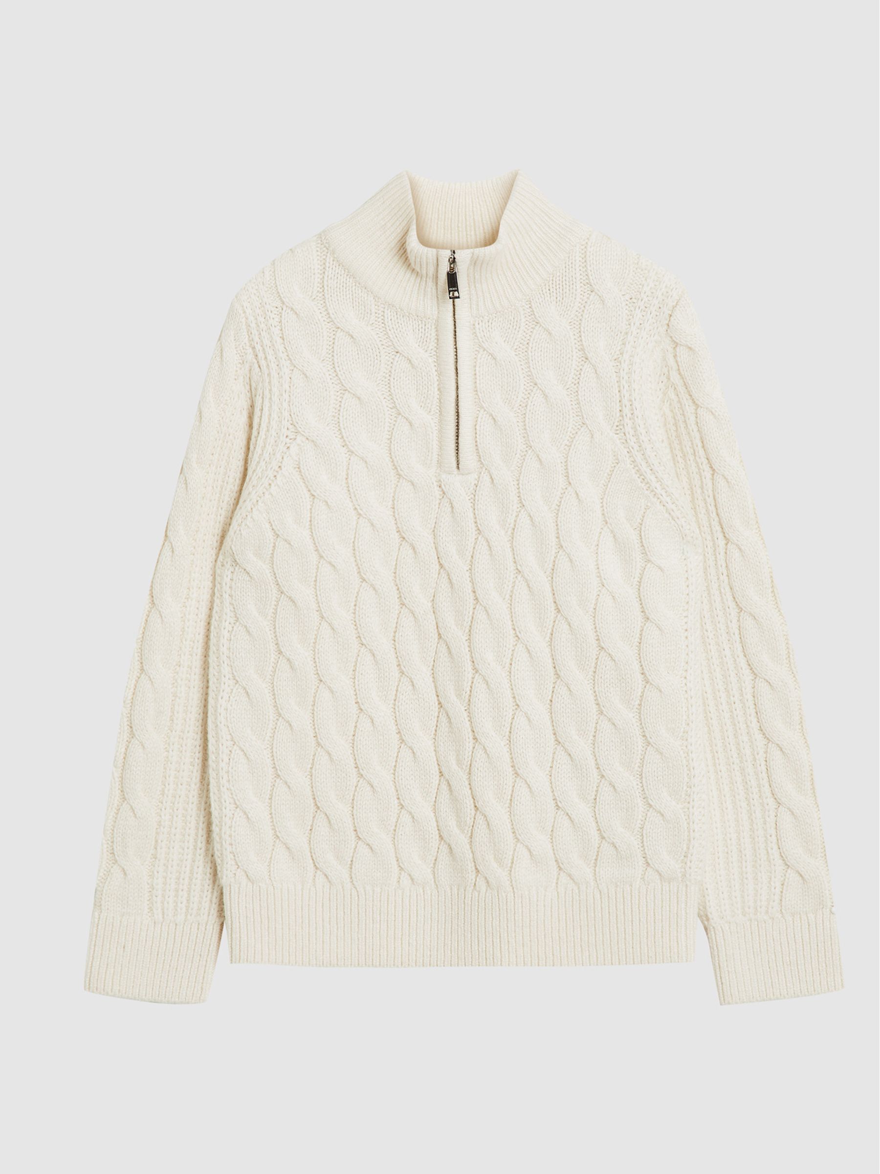 Cable Knit Cashmere Blend Zip Up Jumper in Ecru - Image 2 of 6 Cable Knit Cashmere Blend Zip Up Jumper in Ecru - Image 2 of 6