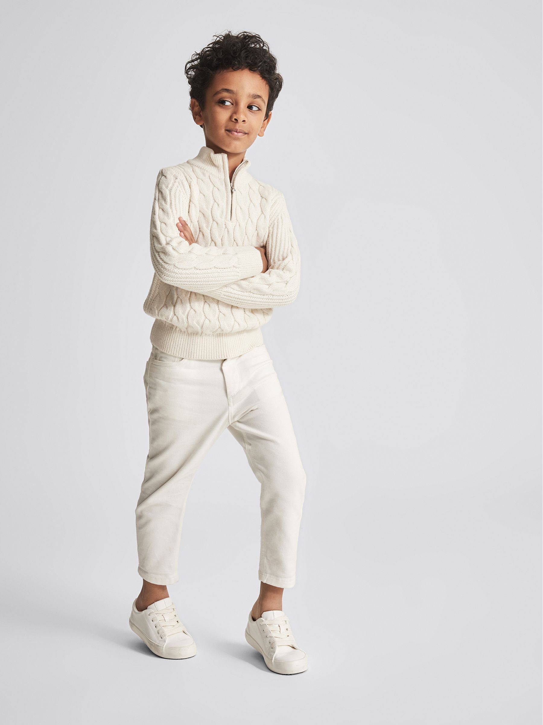 Cable Knit Cashmere Blend Zip Up Jumper in Ecru - Image 4 of 6