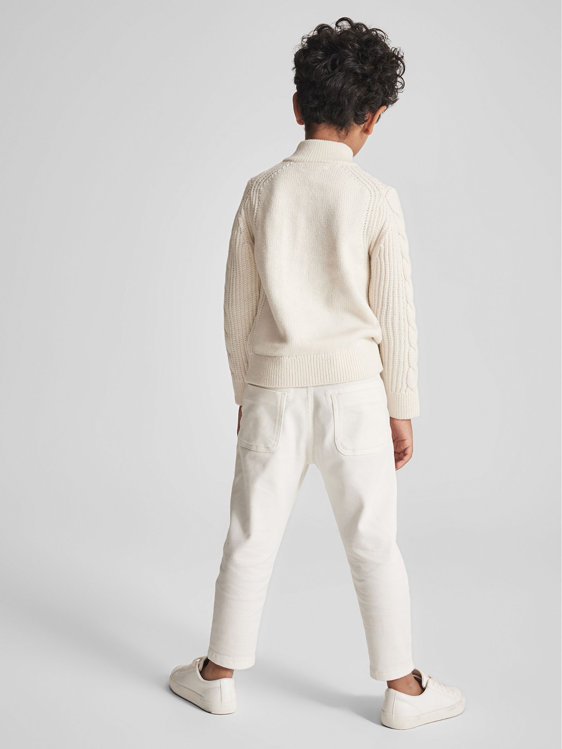 Cable Knit Cashmere Blend Zip Up Jumper in Ecru - Image 5 of 6