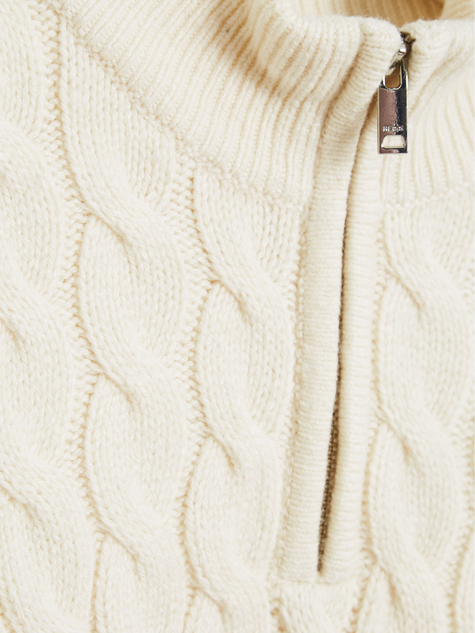 Cable Knit Cashmere Blend Zip Up Jumper in Ecru - Image 6 of 6