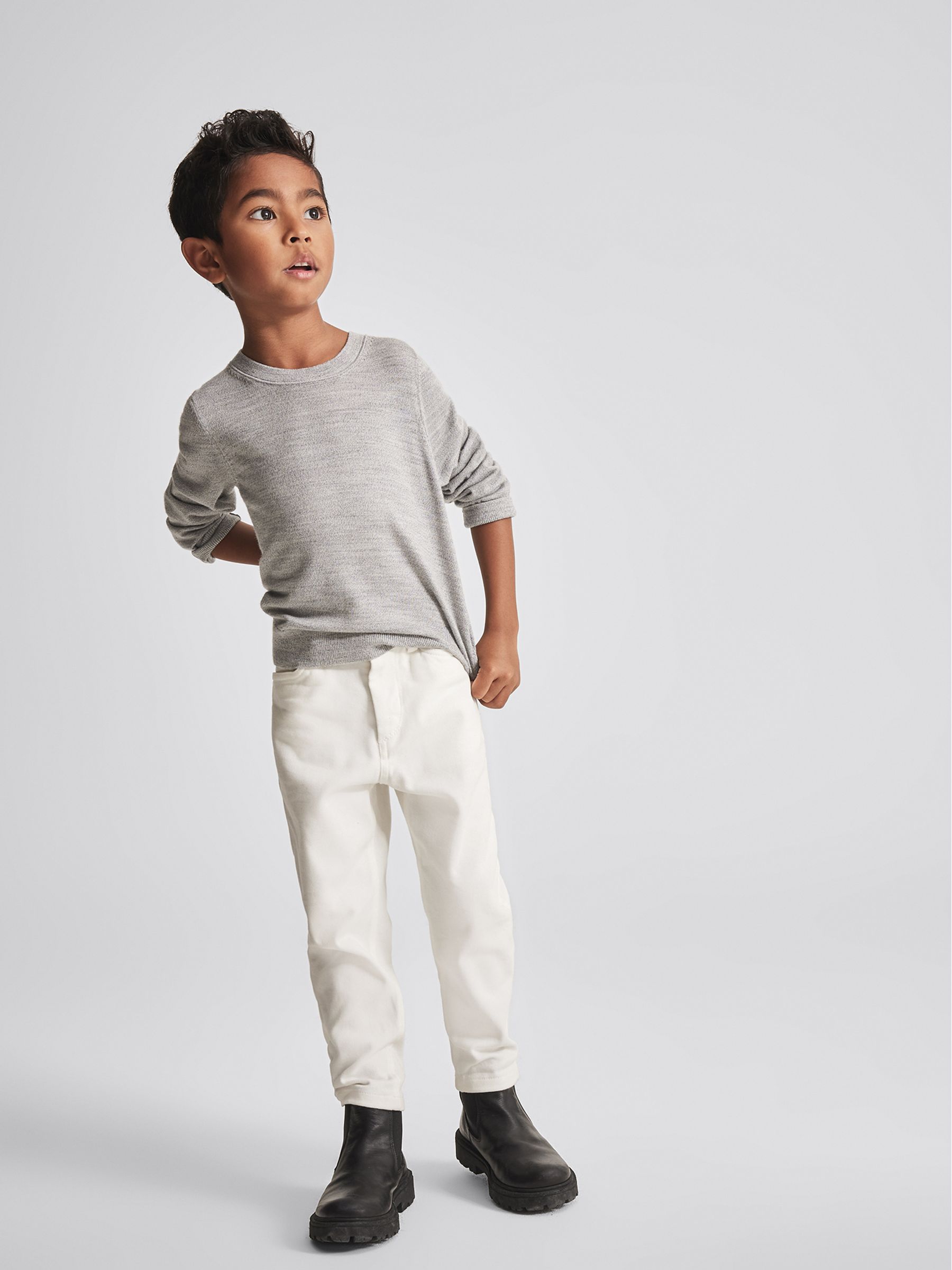 Crew Neck Knitted Jumper in Soft Grey Mouli - Image 1 of 6