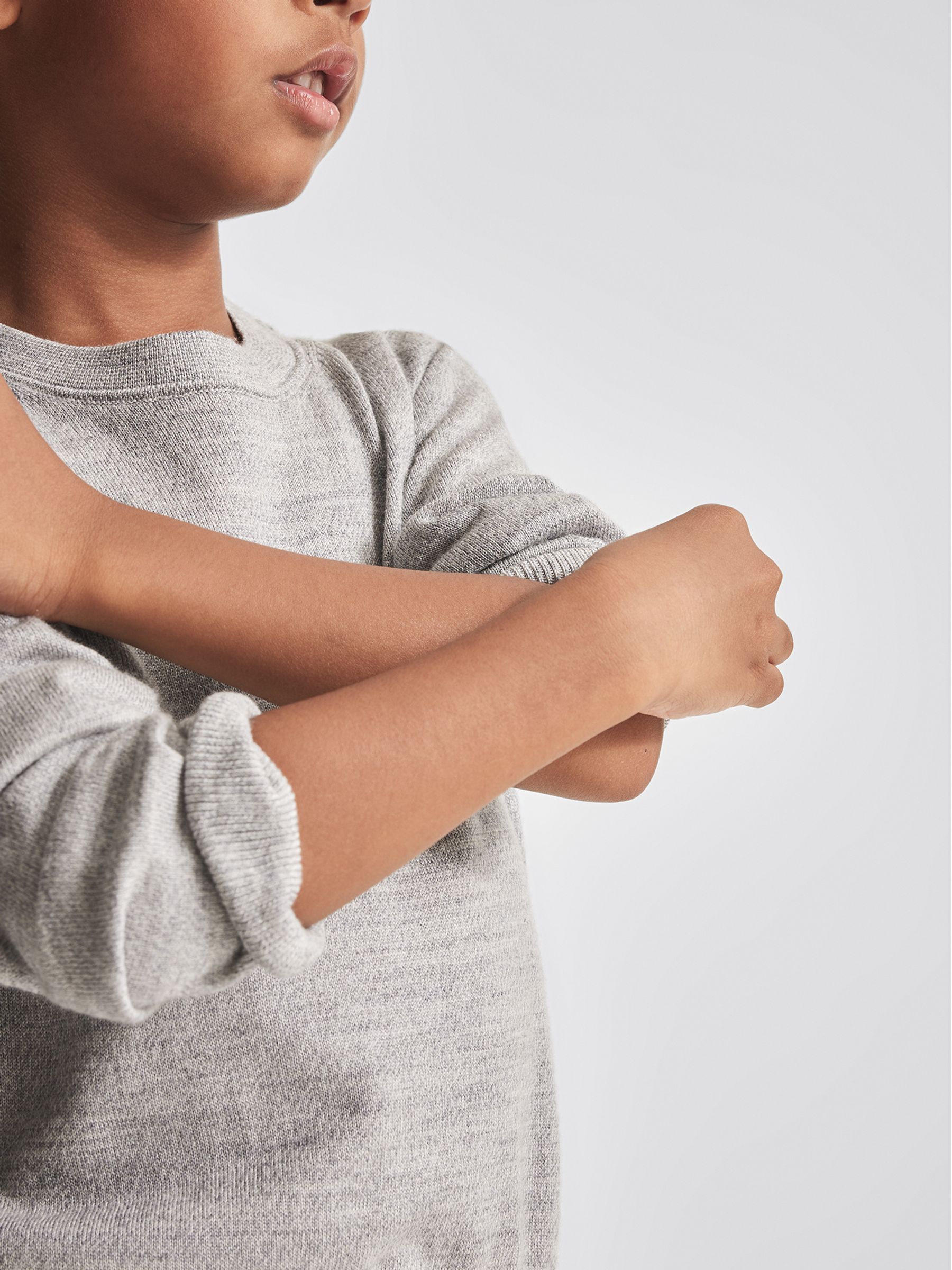 Crew Neck Knitted Jumper in Soft Grey Mouli - Image 3 of 6