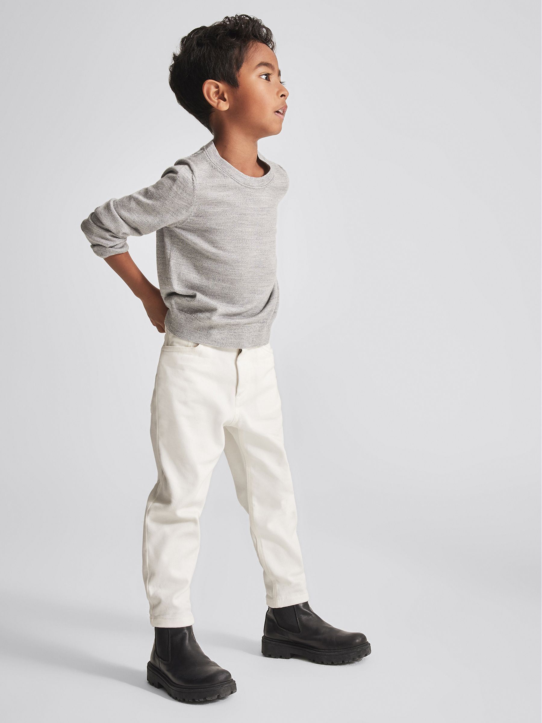 Crew Neck Knitted Jumper in Soft Grey Mouli - Image 4 of 6