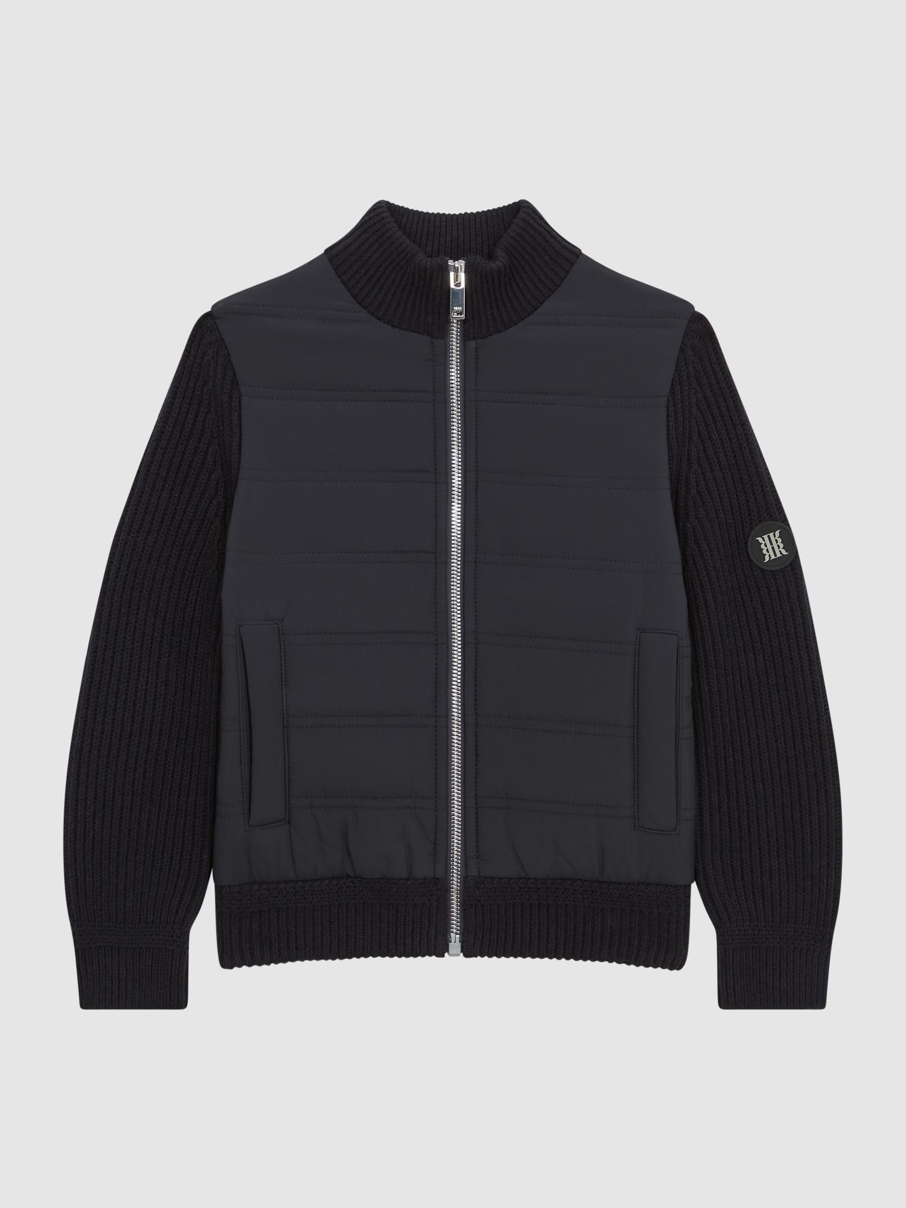 Zip Up Knitted Jumper in Navy - Image 2 of 7