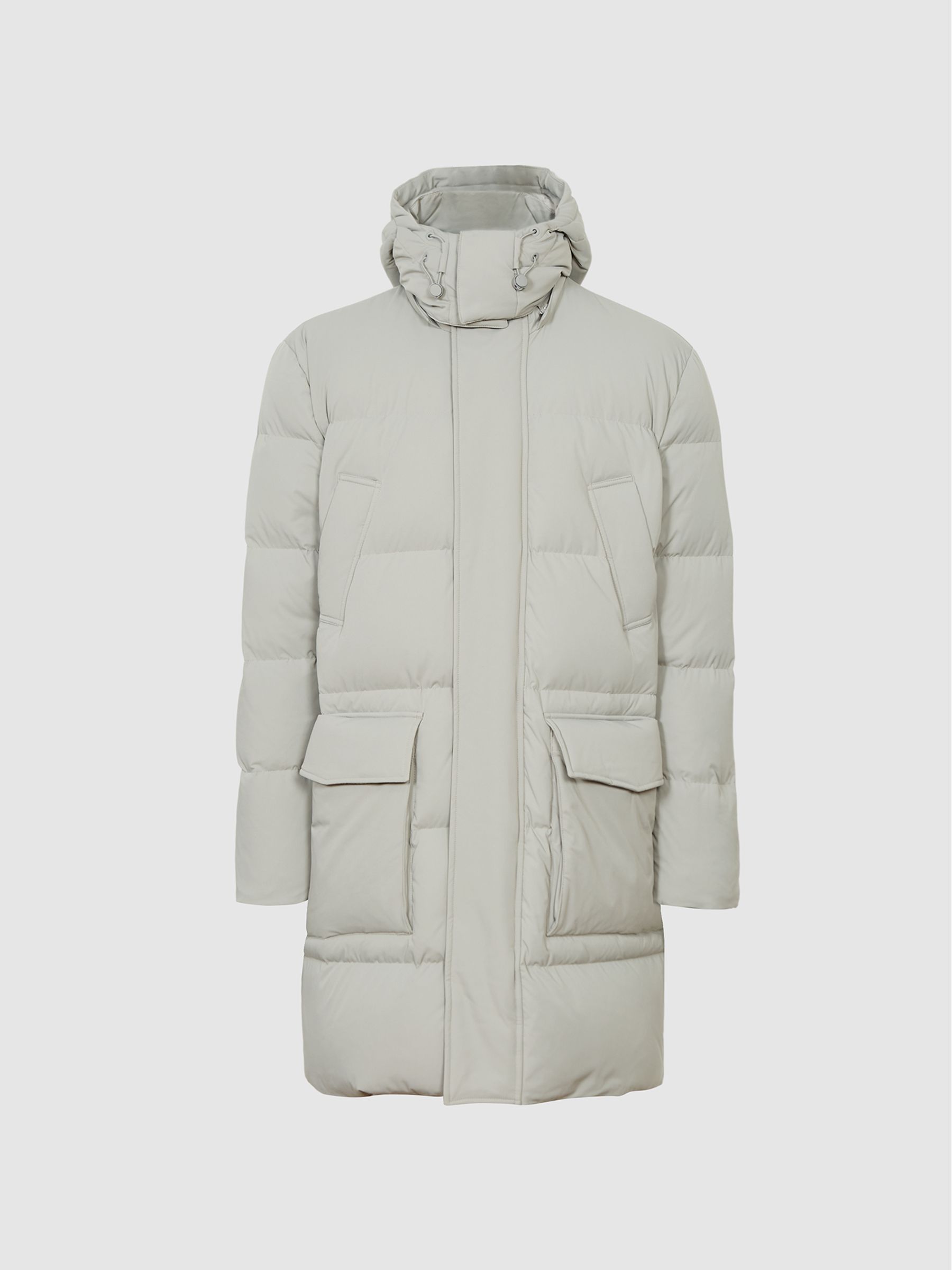 Longline Hooded Puffer Jacket in Stone - Image 2 of 6