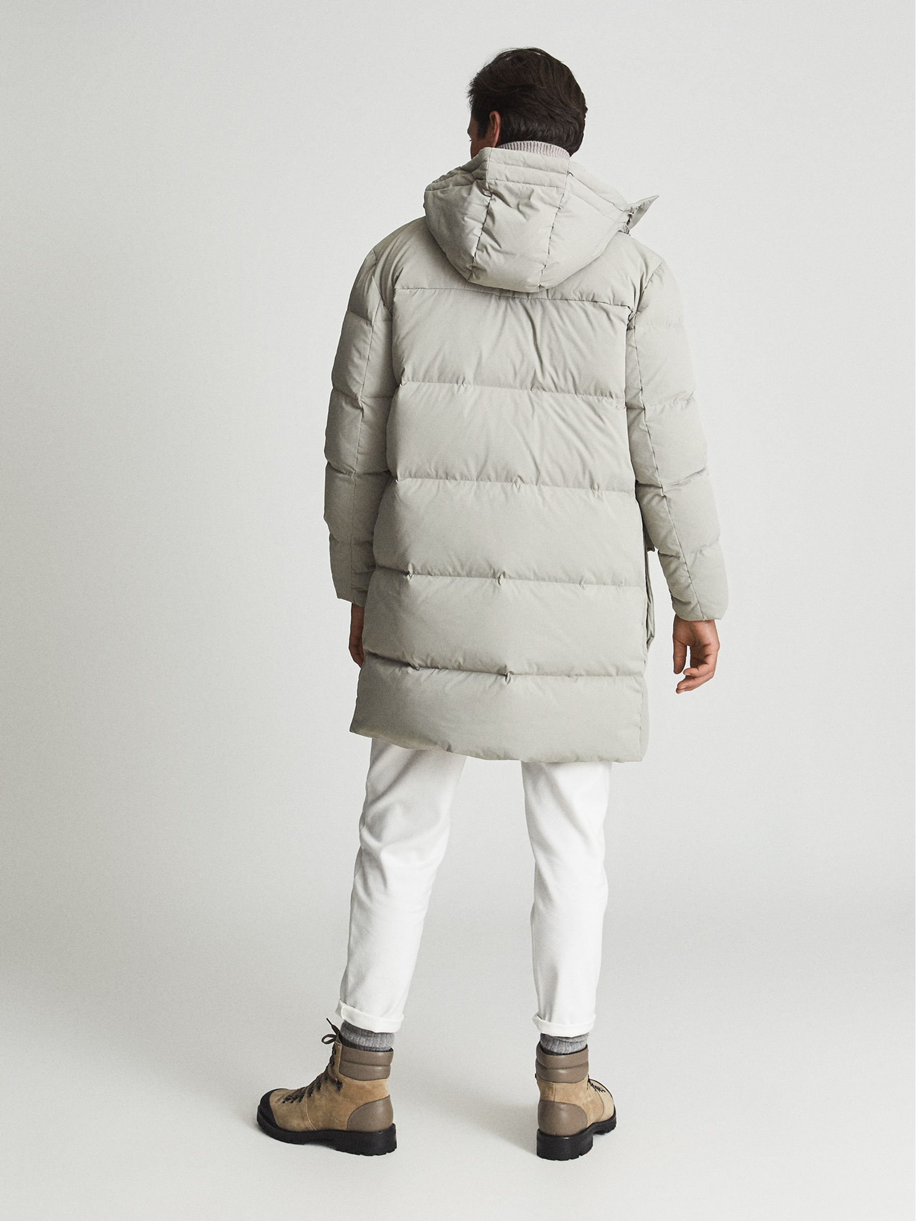 Longline Hooded Puffer Jacket in Stone - Image 5 of 6