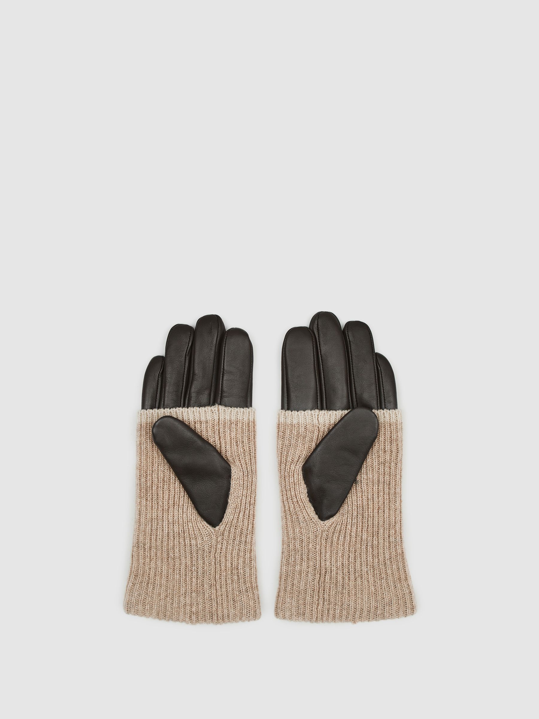 Knitted & Leather Gloves in Chocolate - Image 3 of 4