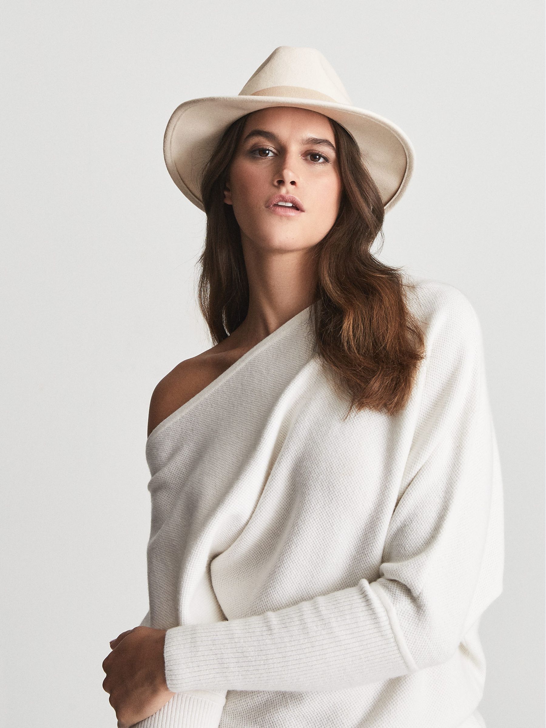 Wool Fedora Hat in Ivory - Image 1 of 5 Wool Fedora Hat in Ivory - Image 1 of 5