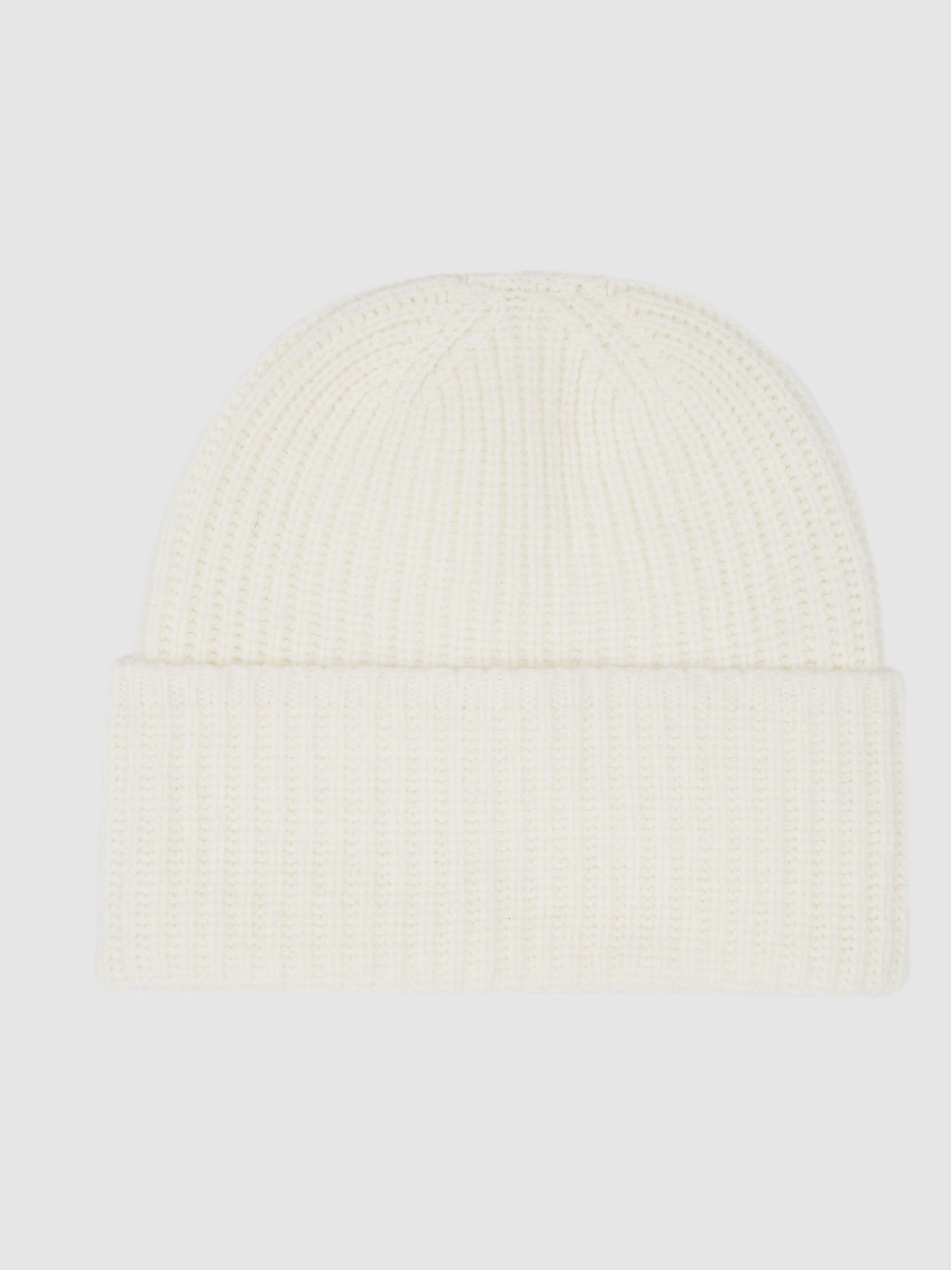 Rib Knitted Lambswool Beanie in Ecru - Image 2 of 3