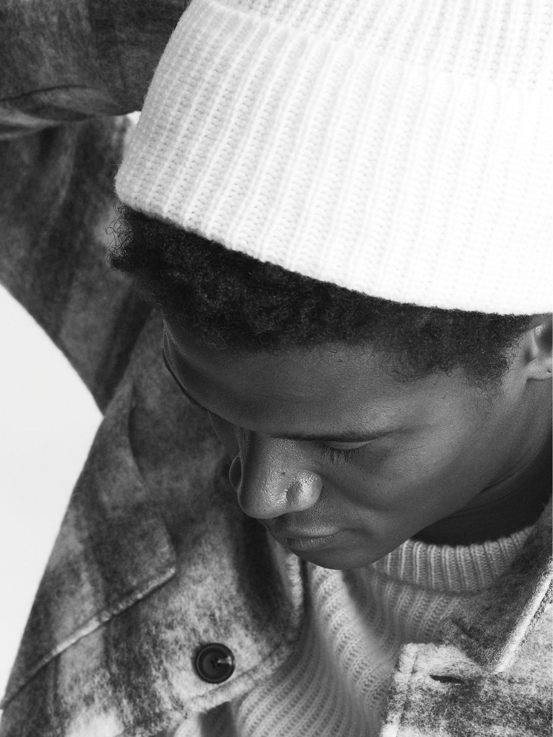 Rib Knitted Lambswool Beanie in Ecru - Image 3 of 3