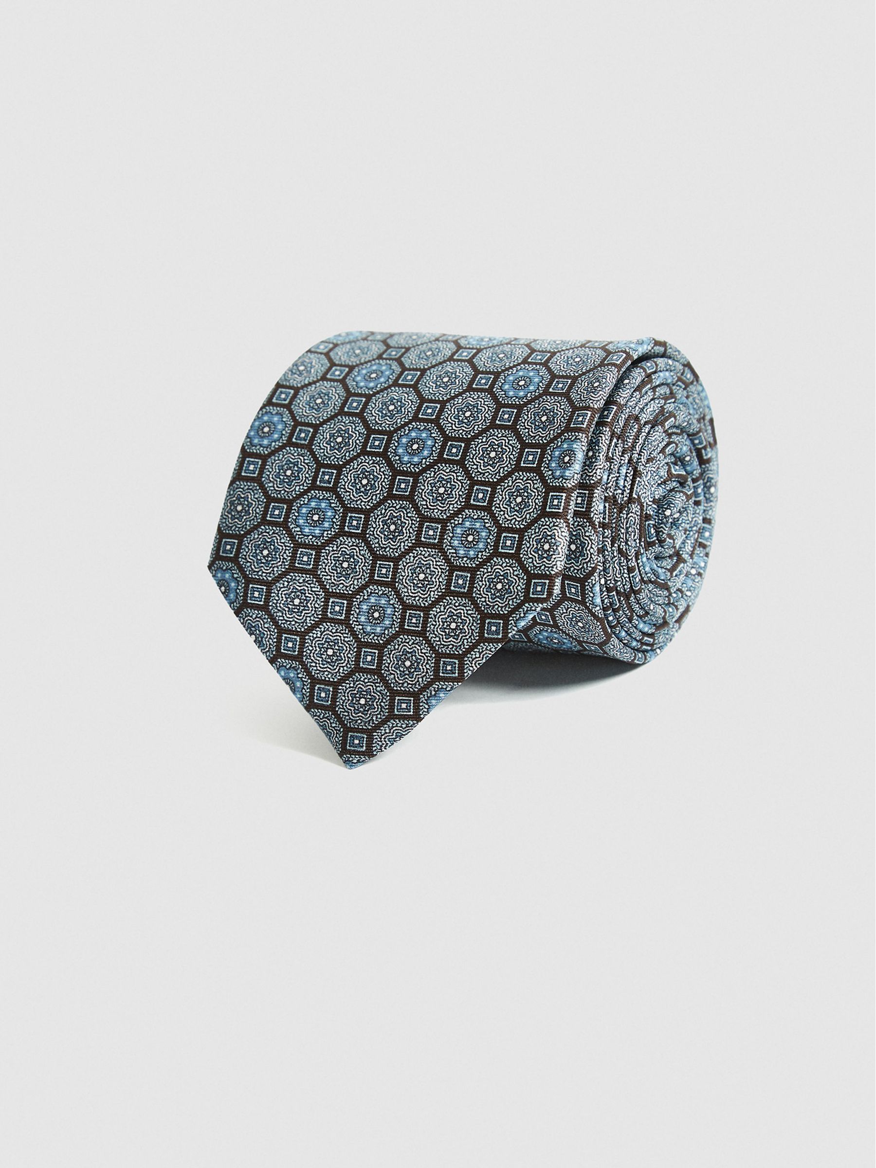 Silk Medallion Tie in Airforce Blue - Image 2 of 4