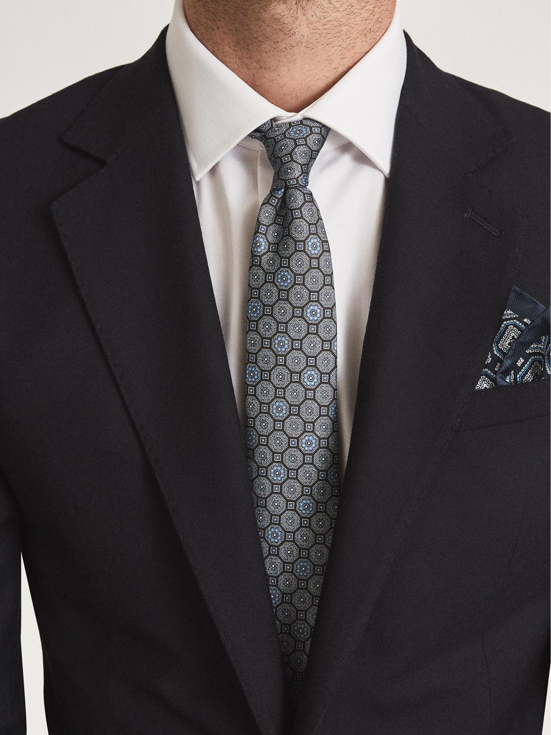 Silk Medallion Tie in Airforce Blue - Image 4 of 4