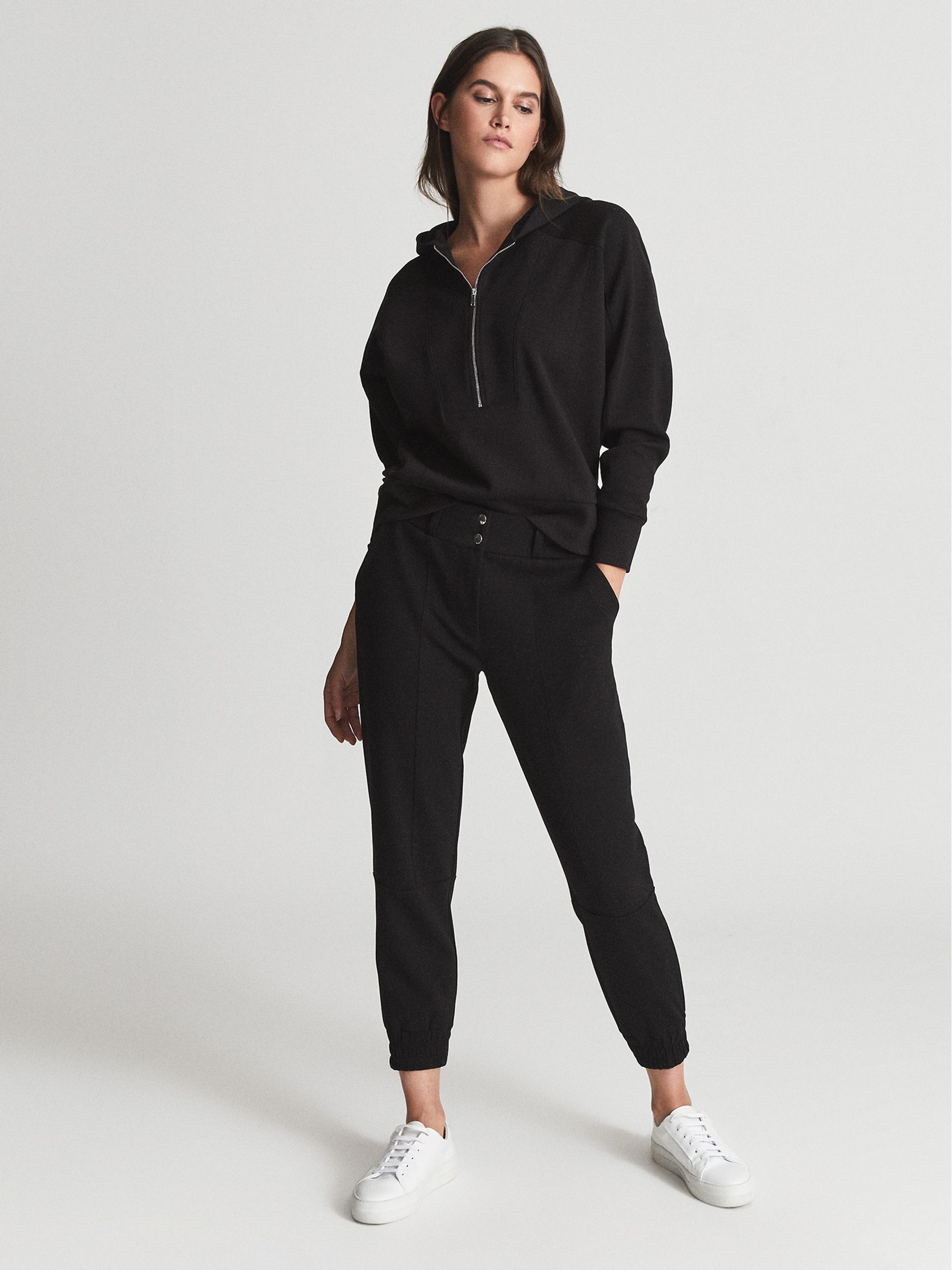 Loungewear Zip Neck Hoodie in Black - Image 1 of 4
