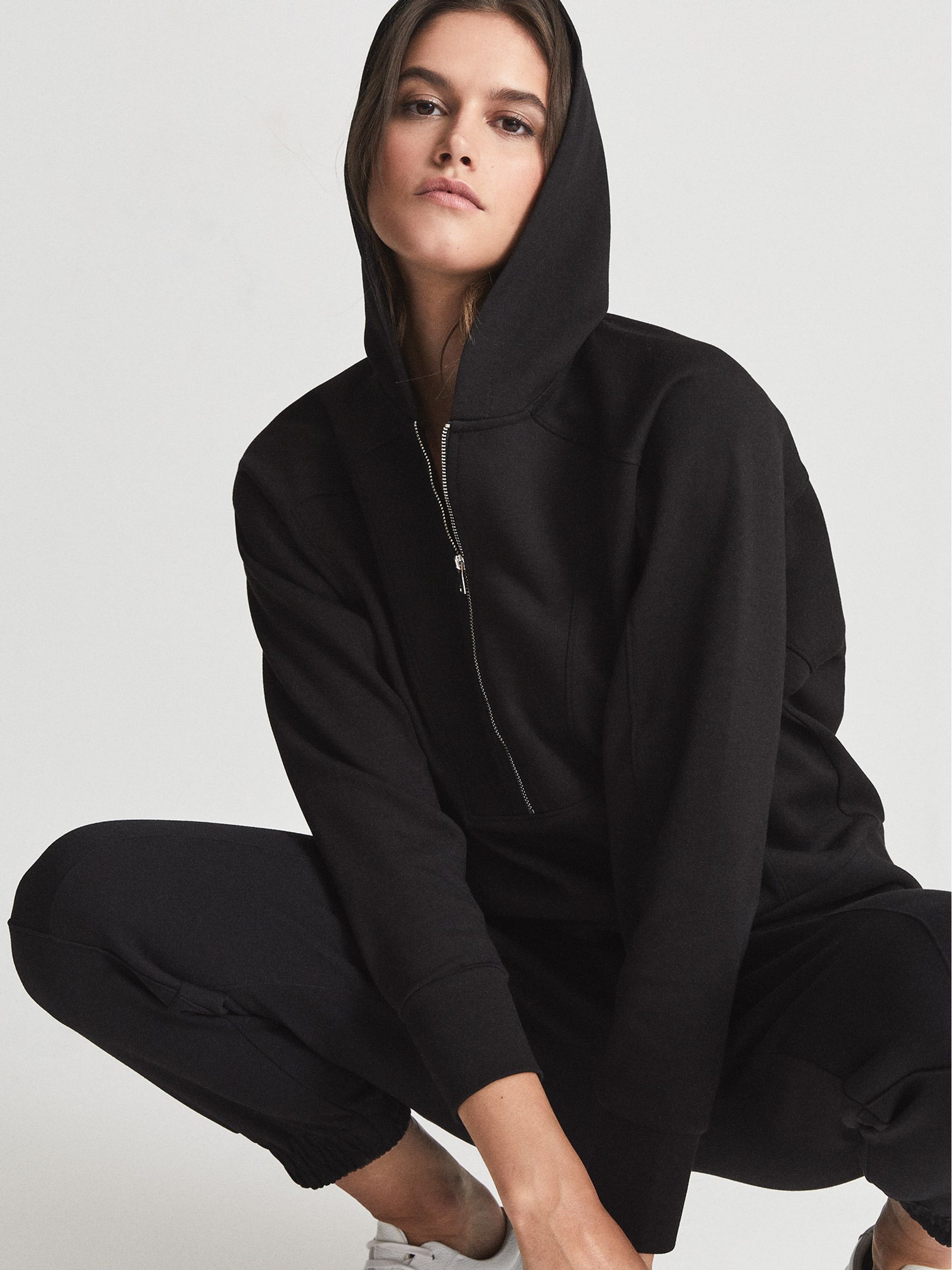 Loungewear Zip Neck Hoodie in Black - Image 3 of 4