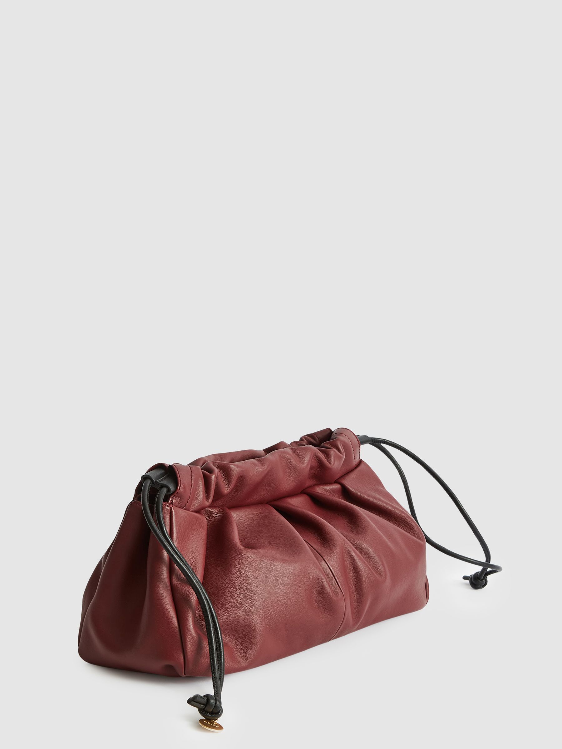 Leather Drawstring Clutch Bag in Bordeaux - Image 2 of 5 Leather Drawstring Clutch Bag in Bordeaux - Image 2 of 5
