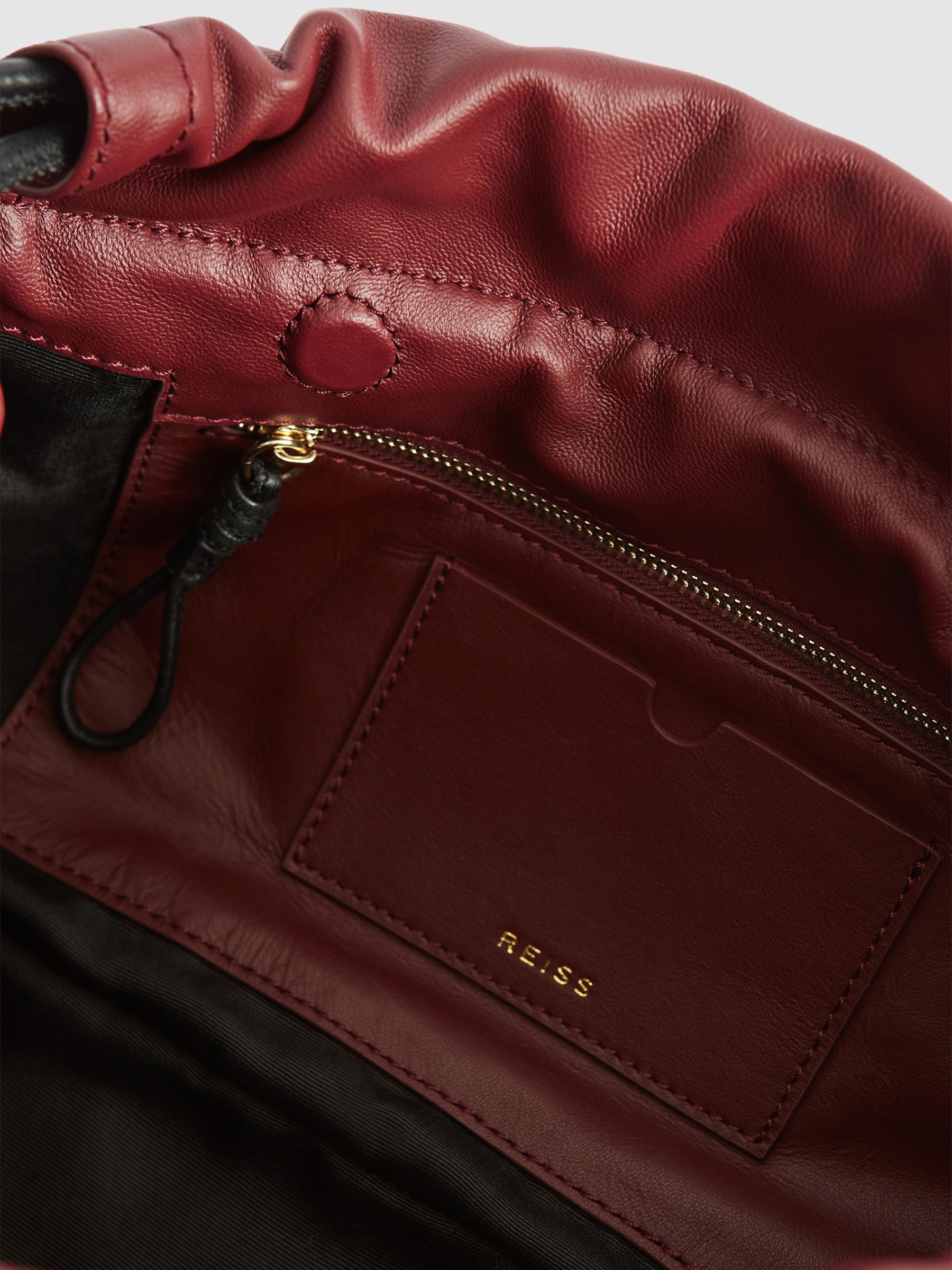 Leather Drawstring Clutch Bag in Bordeaux - Image 4 of 5