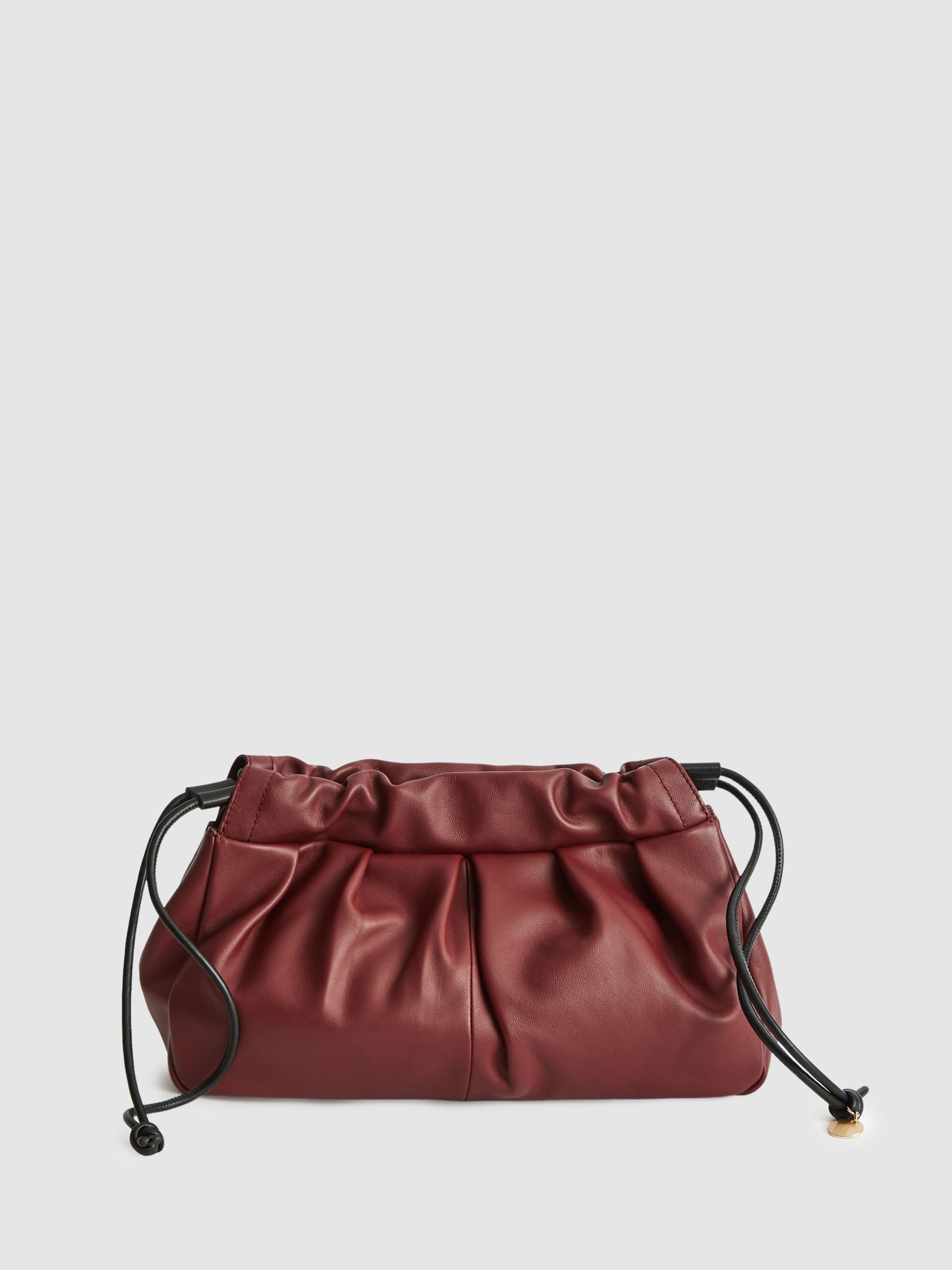 Leather Drawstring Clutch Bag in Bordeaux - Image 5 of 5